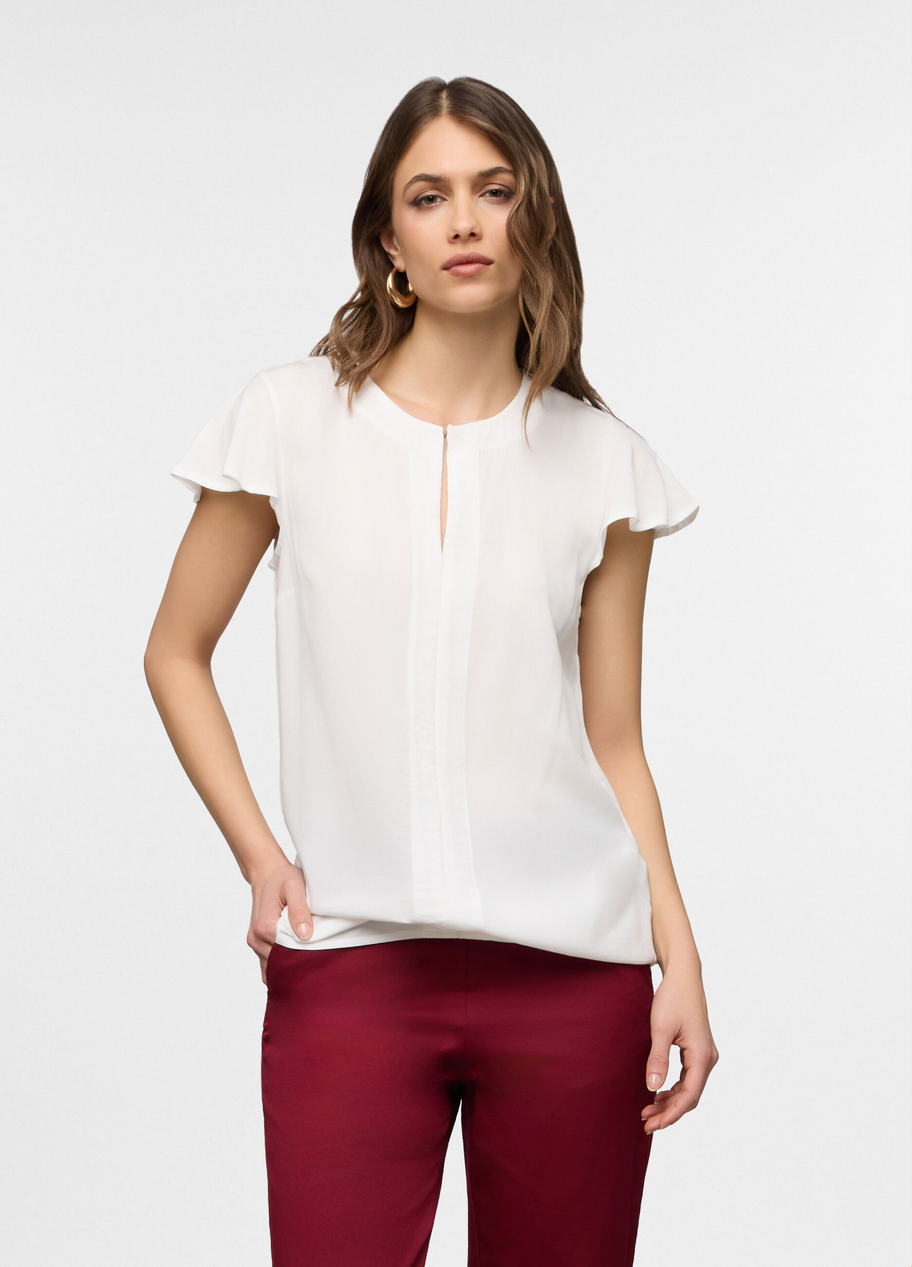 Blusa girocollo Fit Regular in pura viscosa donna