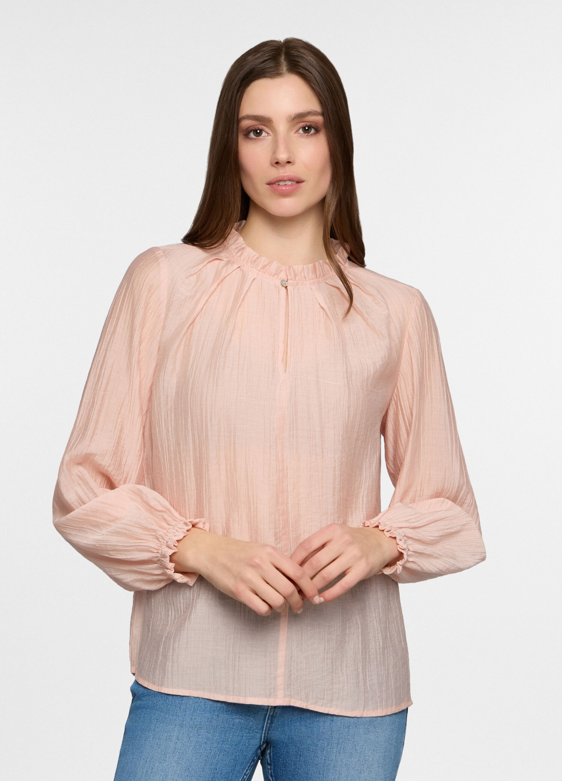 Blusa crepe regular fit con scollo a goccia donna_0