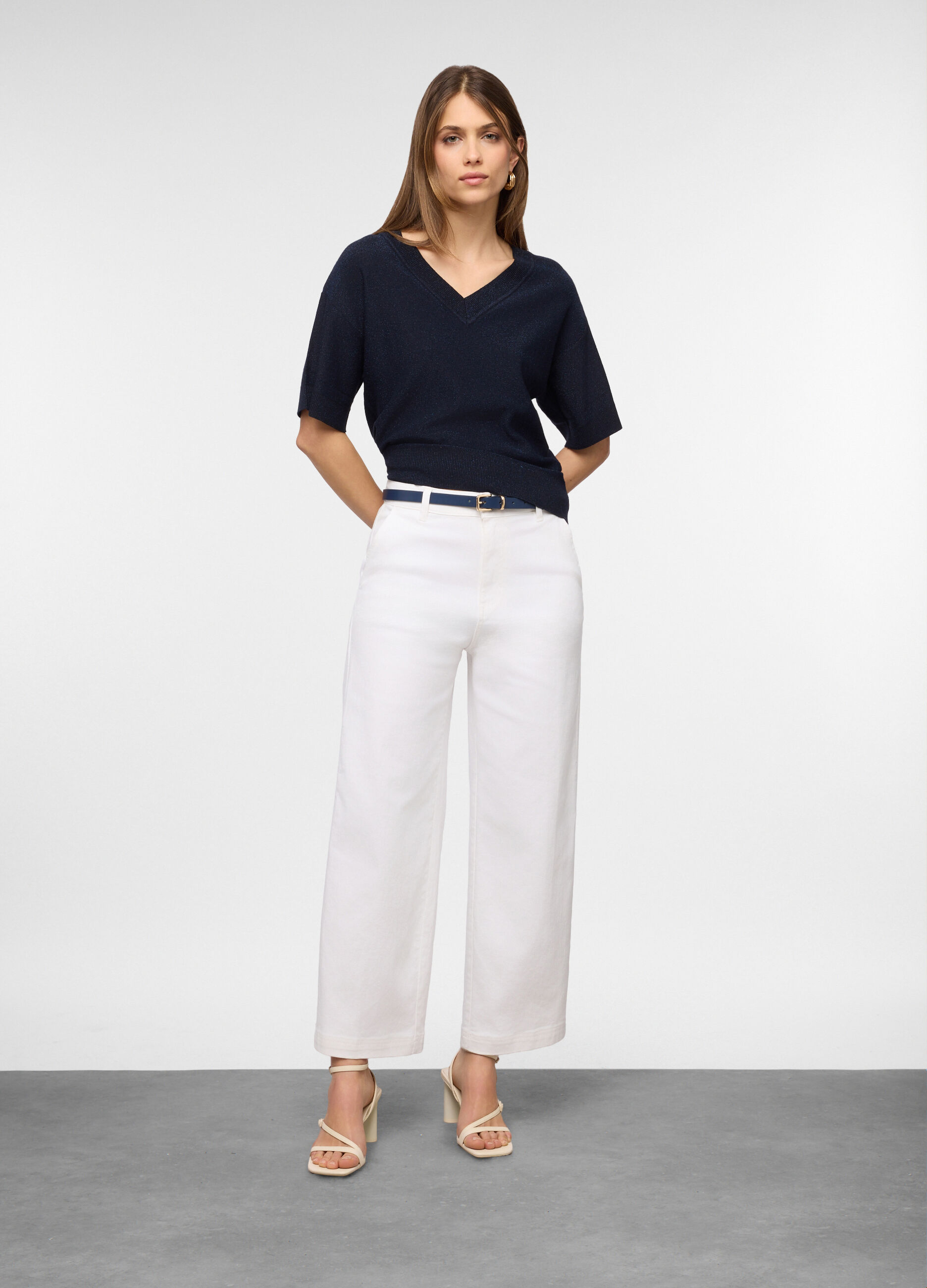 Pantaloni regular fit in cotone stretch donna_0