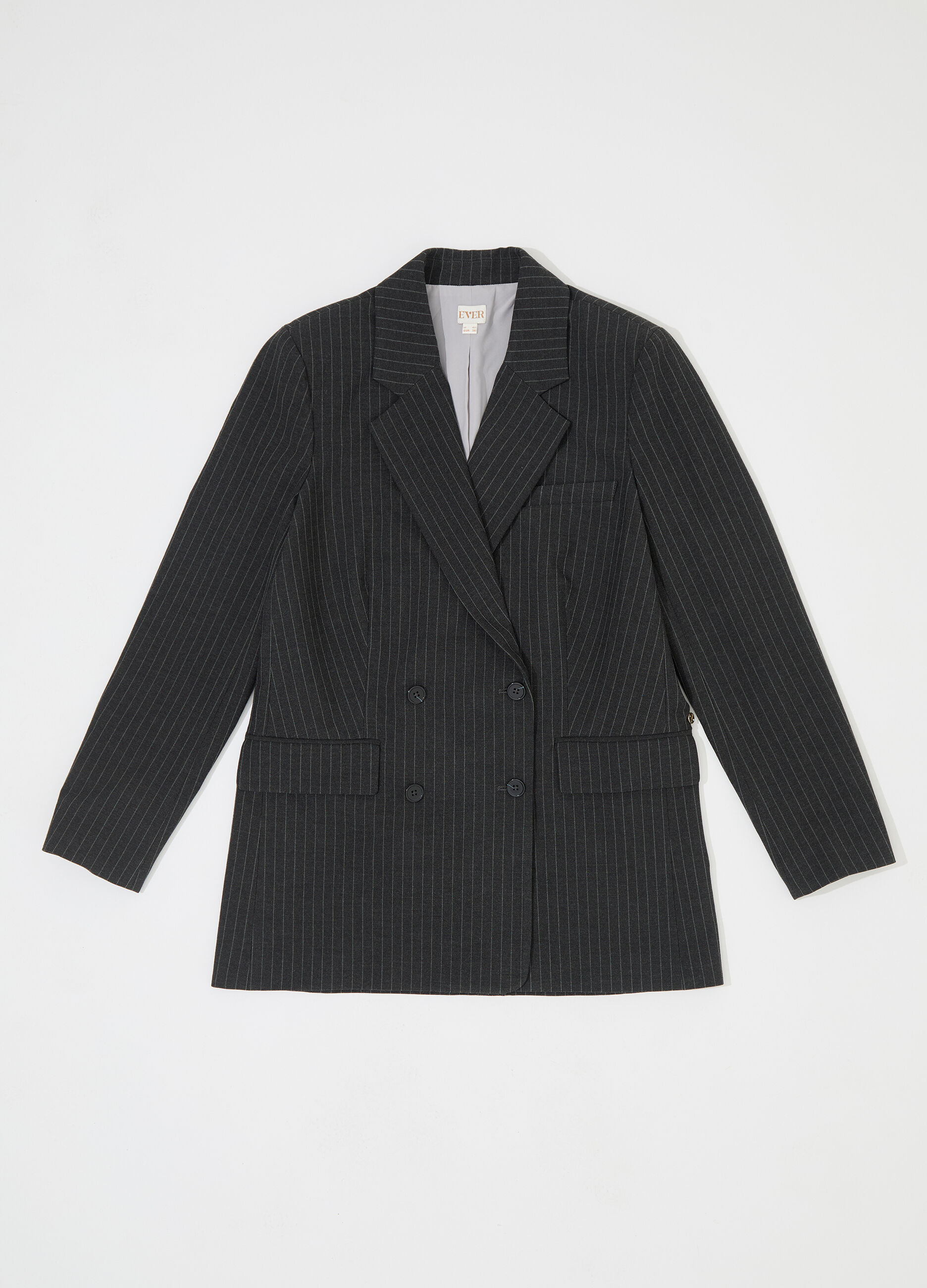 Blazer doppiopetto in gessato di misto viscosa donna_4