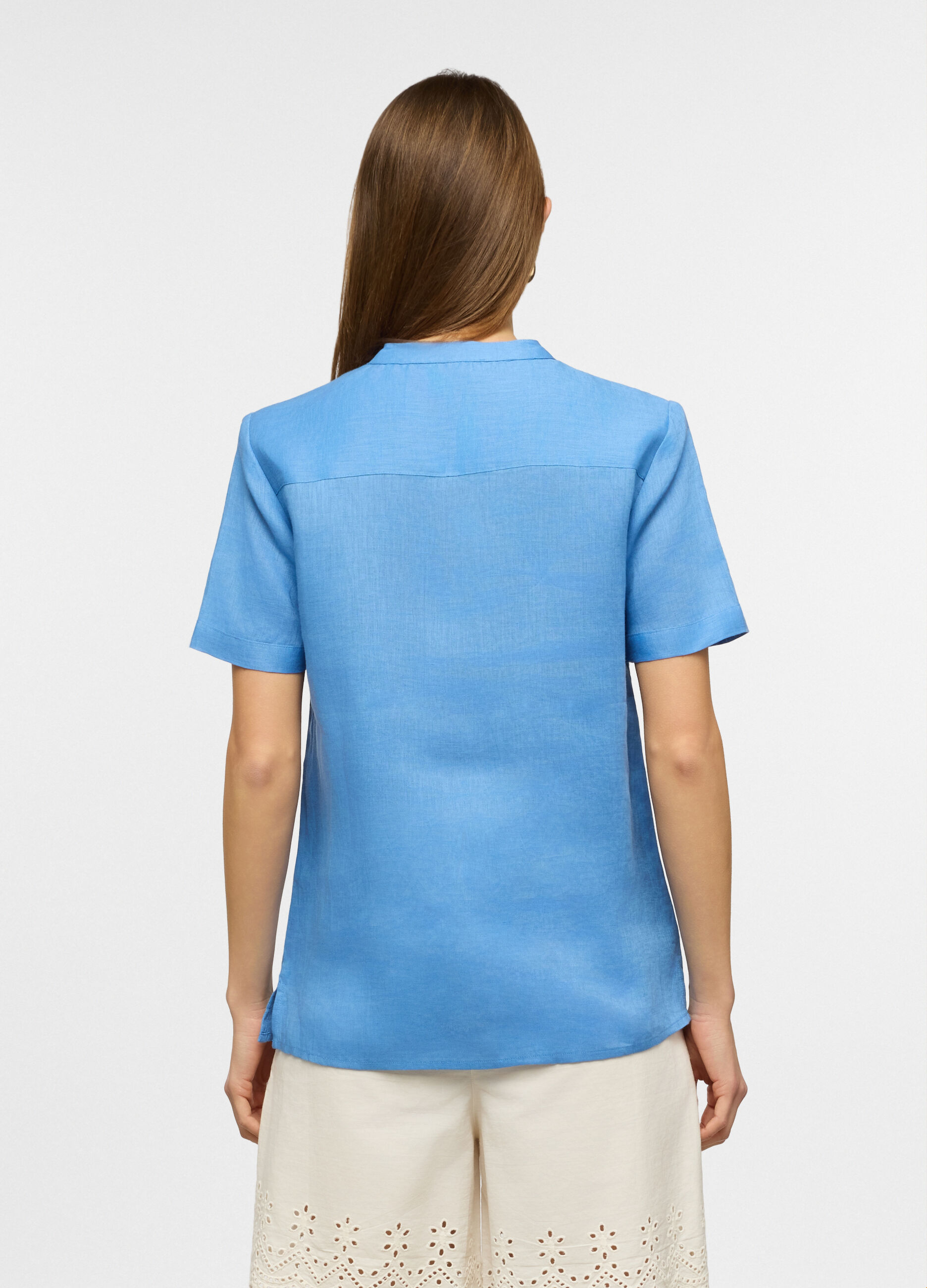 Camicia fit regular con colletto coreano in puro lino donna_1