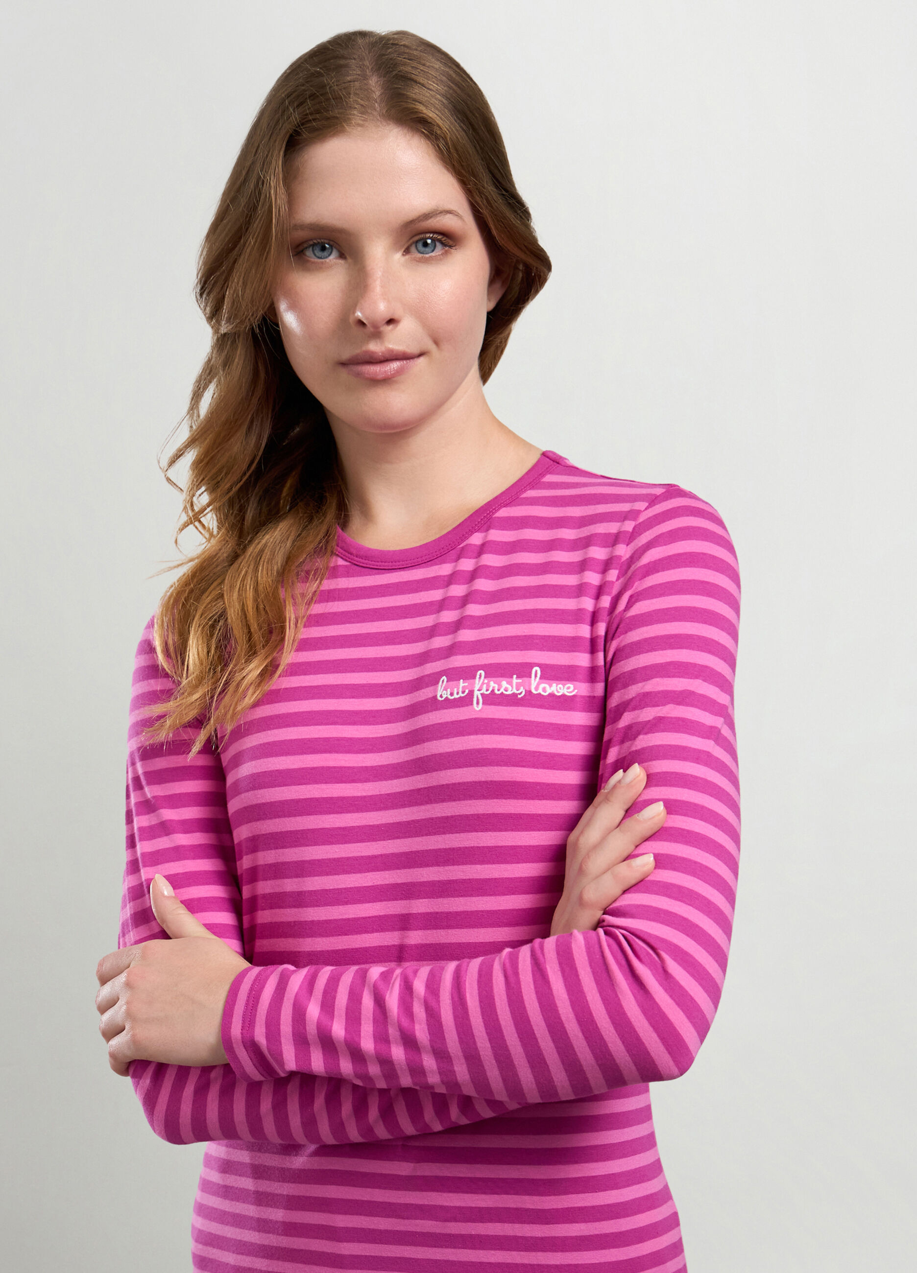 T-shirt rigata in cotone stretch donna_2