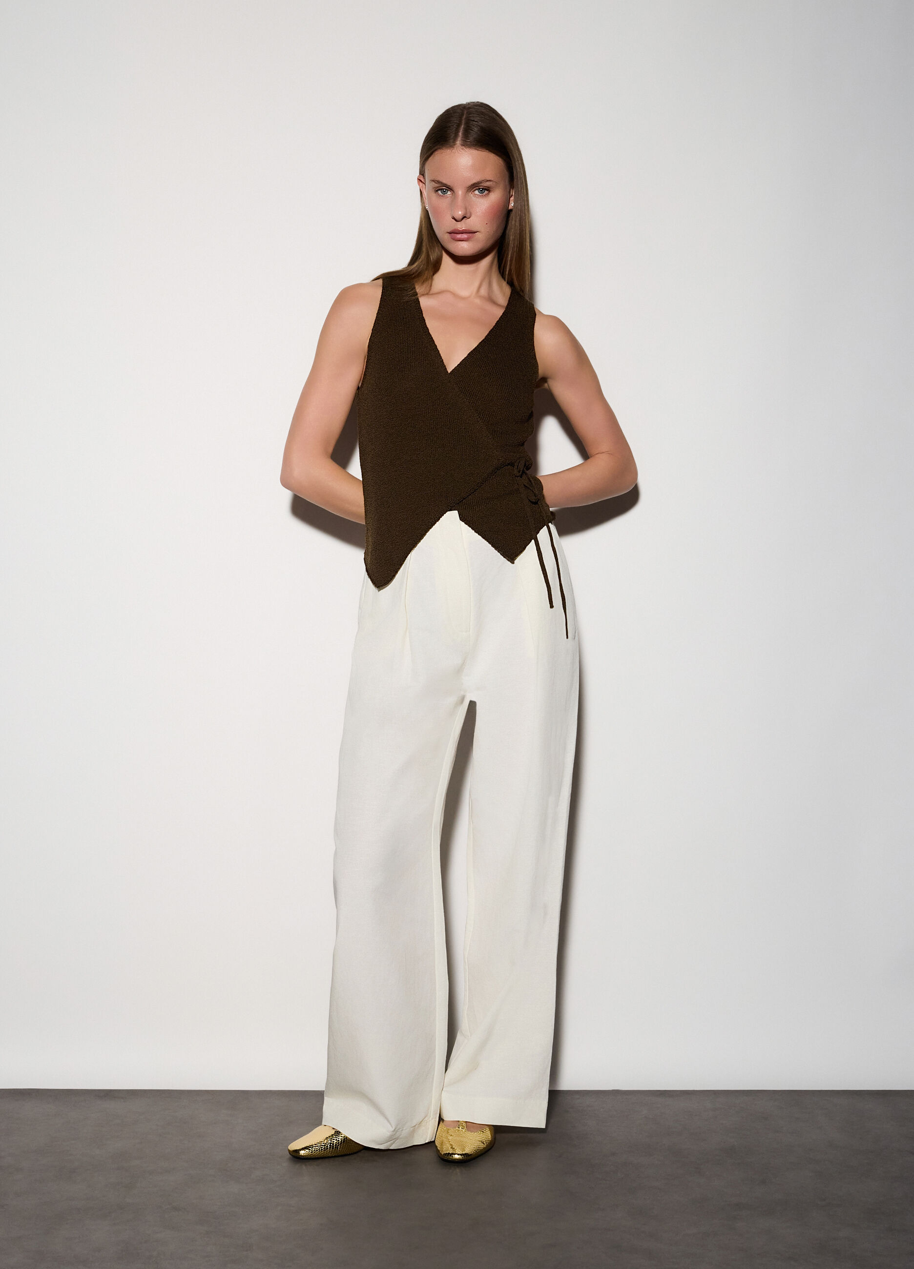 Pantaloni misto lino donna