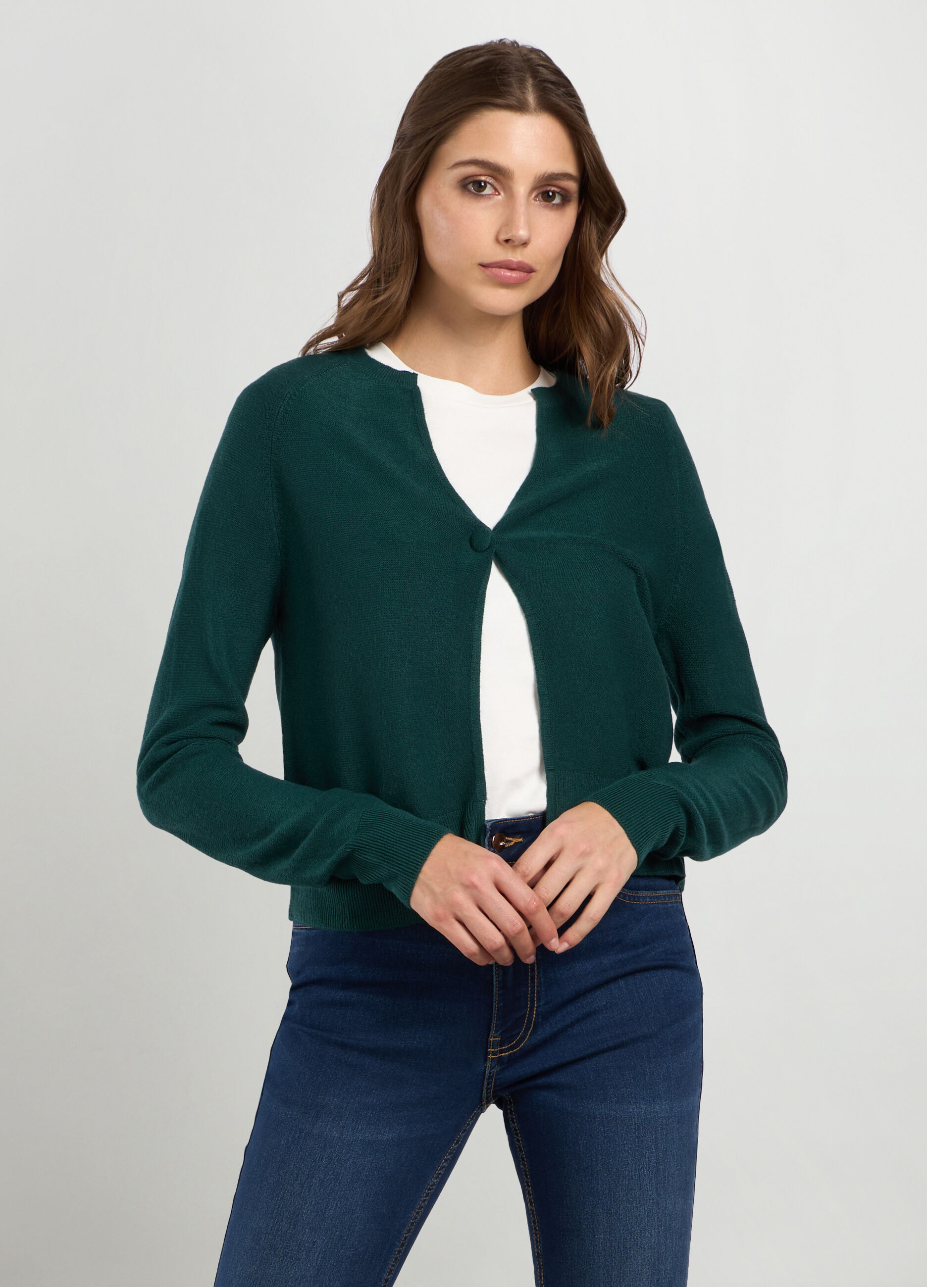 Cardigan tricot mono bottone donna_0