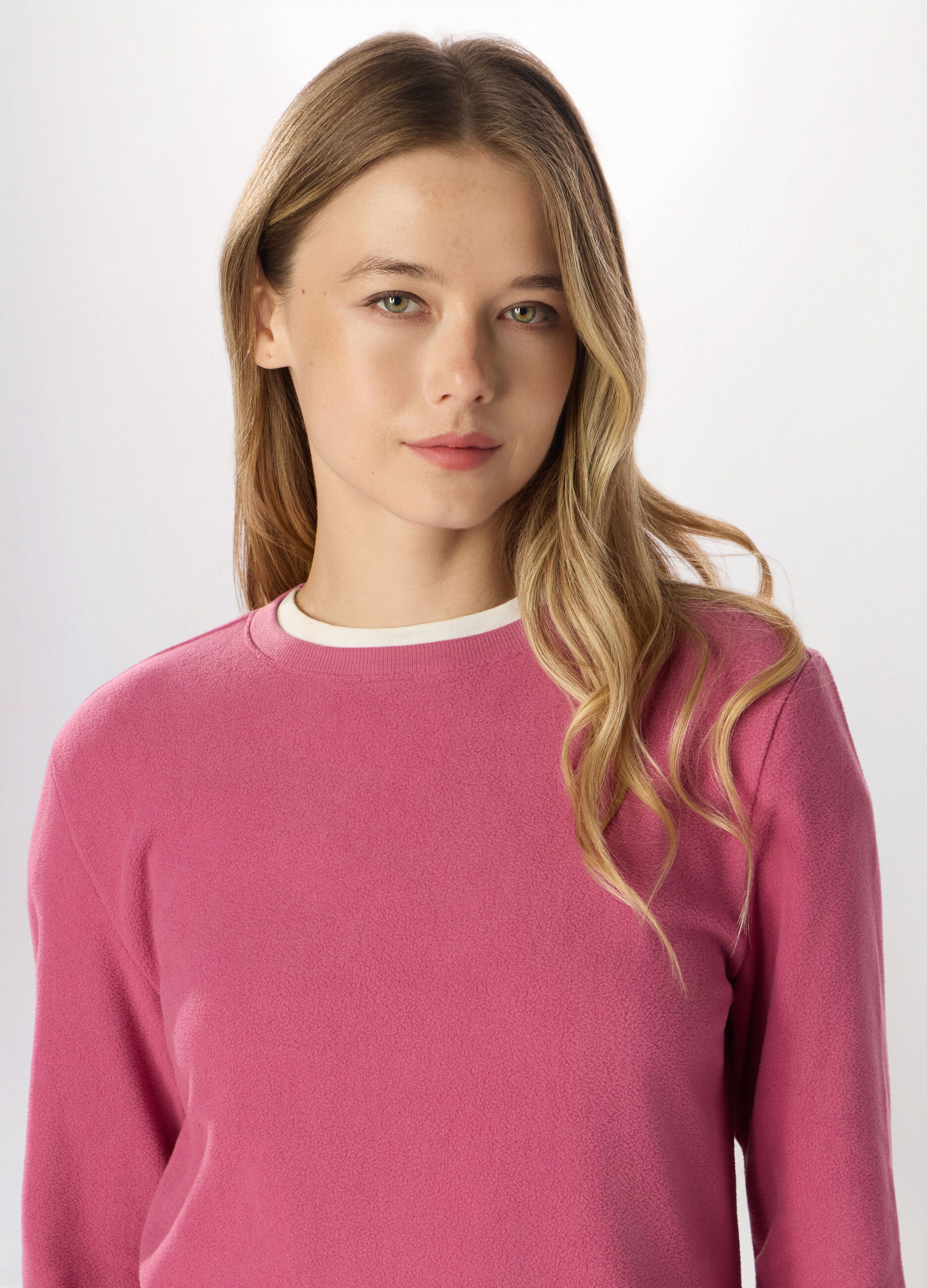 Felpa girocollo in pile donna_2