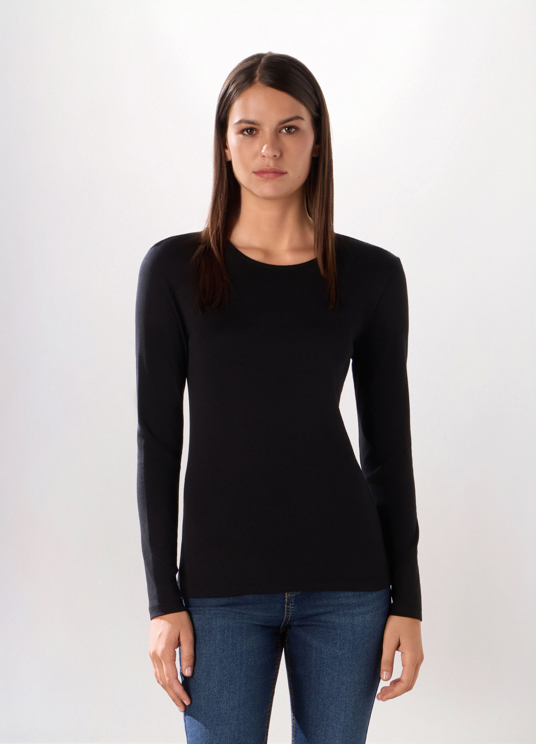 T-shirt in costina di puro cotone donna_0