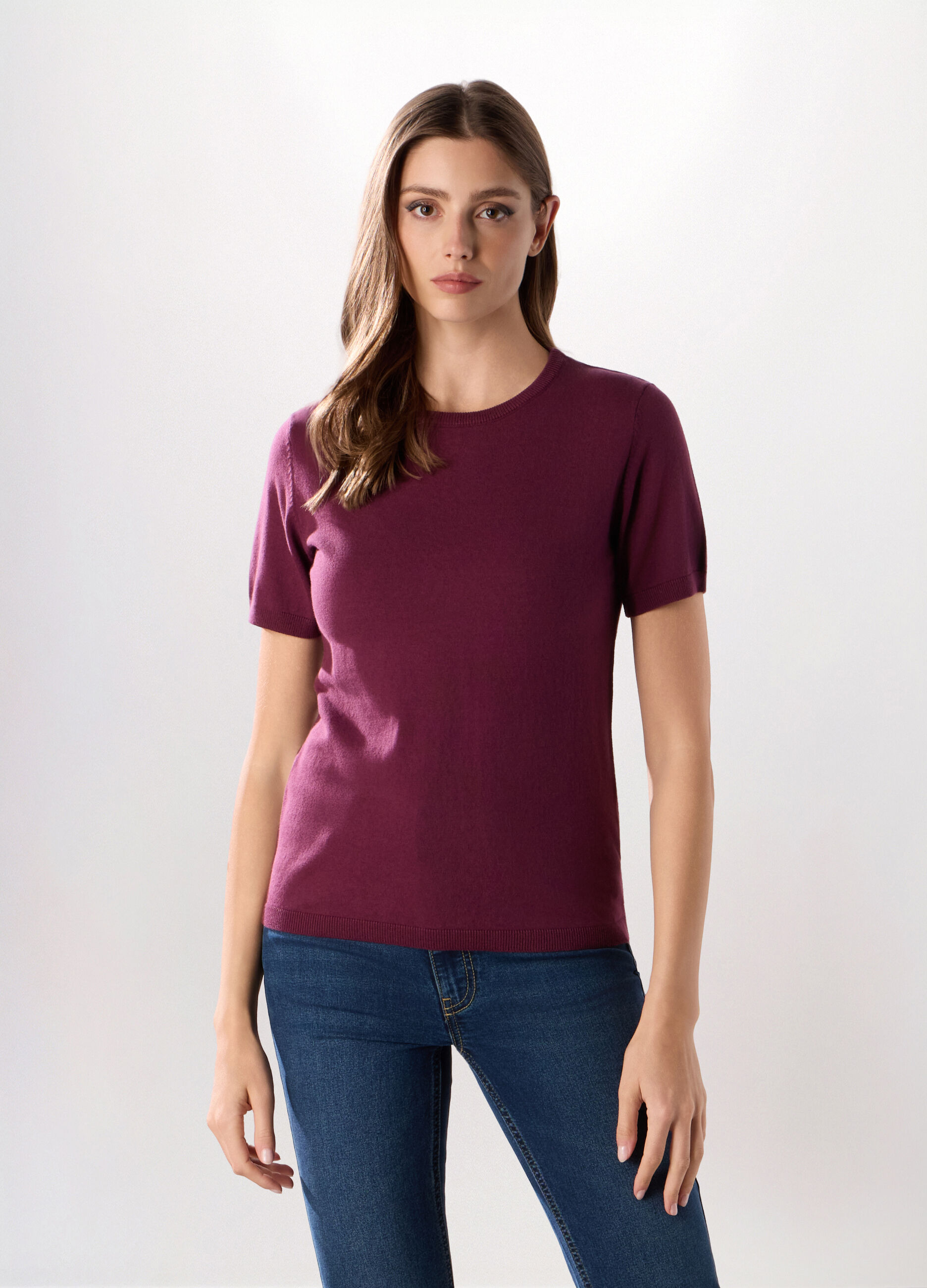 Tricot a maniche corte in misto cotone donna_0