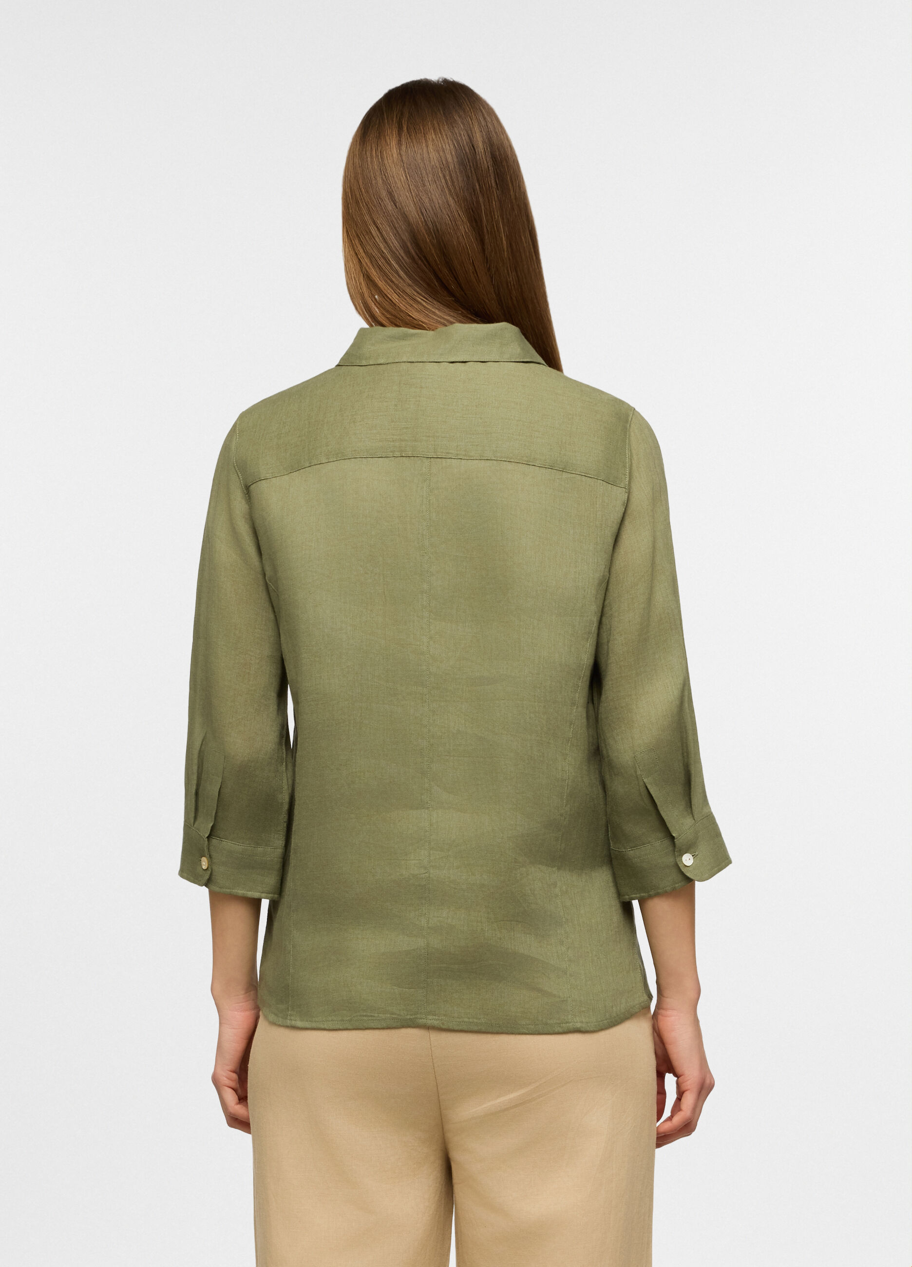 Camicia fit regular con colletto classico in puro lino donna_1