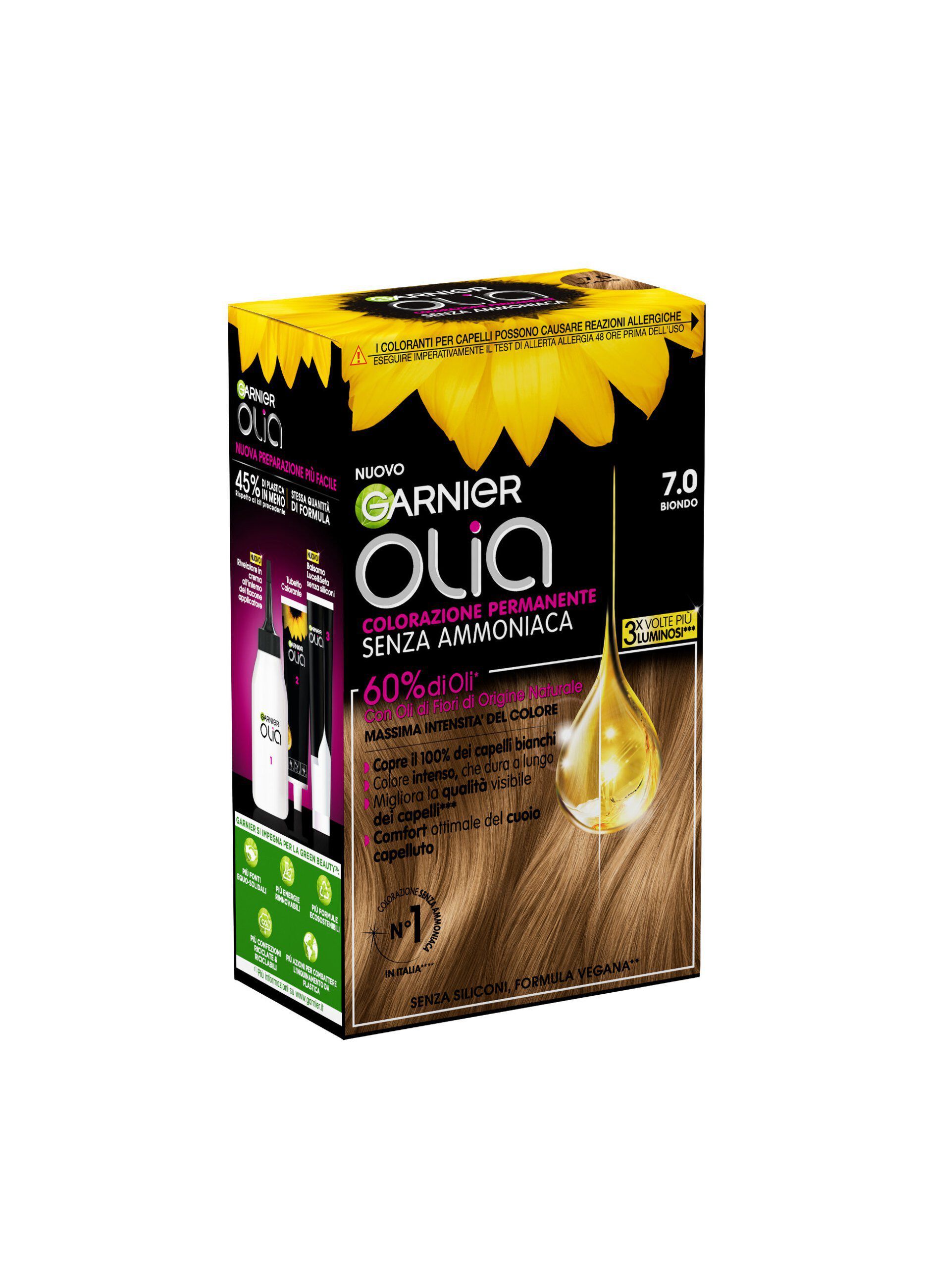 Garnier Tinta Capelli Olia, Colorazione permanente senza ammoniaca, copre il 100% dei capelli bianchi, Con oli di fiori di origine naturale, Biondo (8.0).