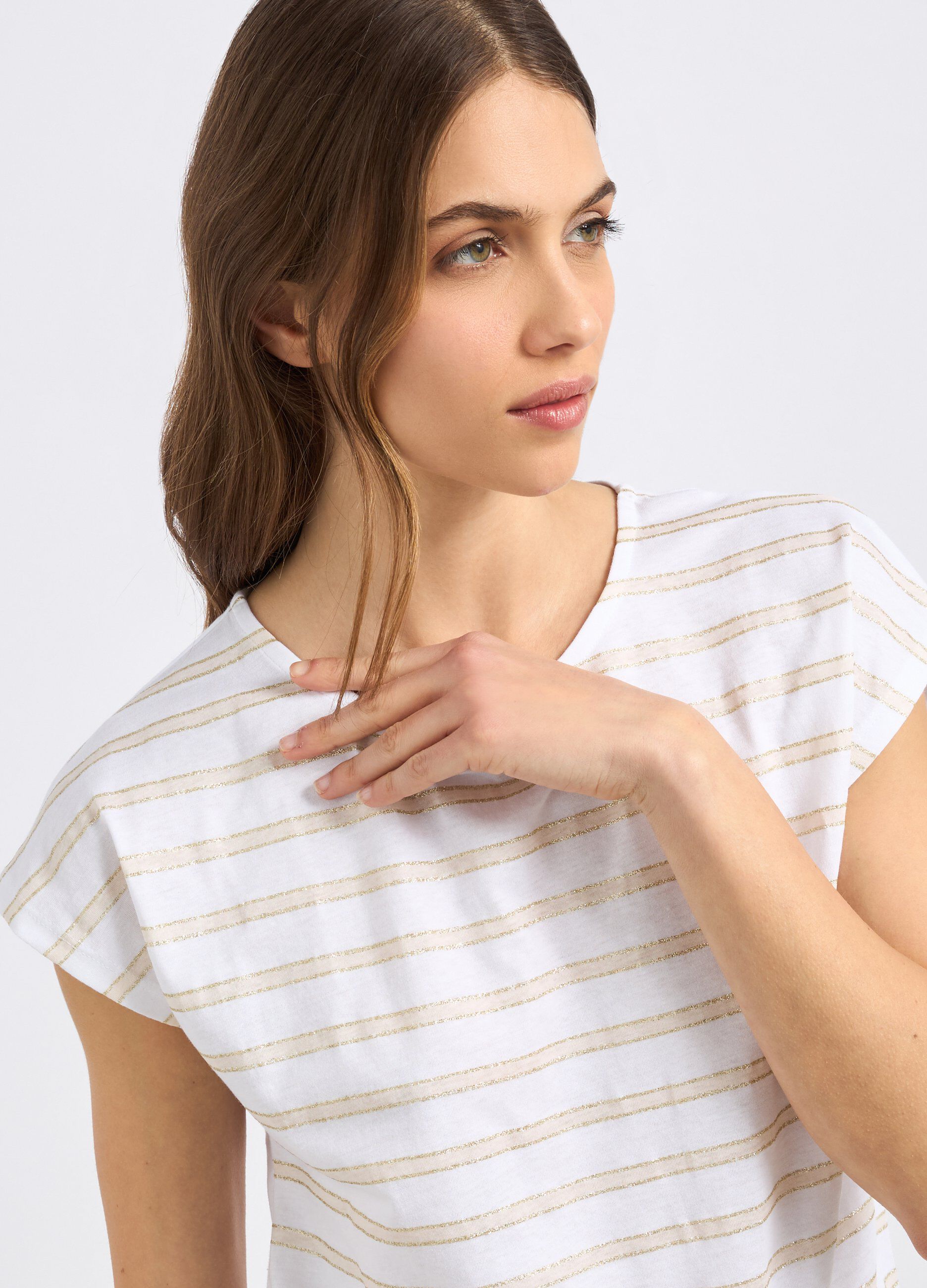 T-shirt rigata in puro cotone donna_2