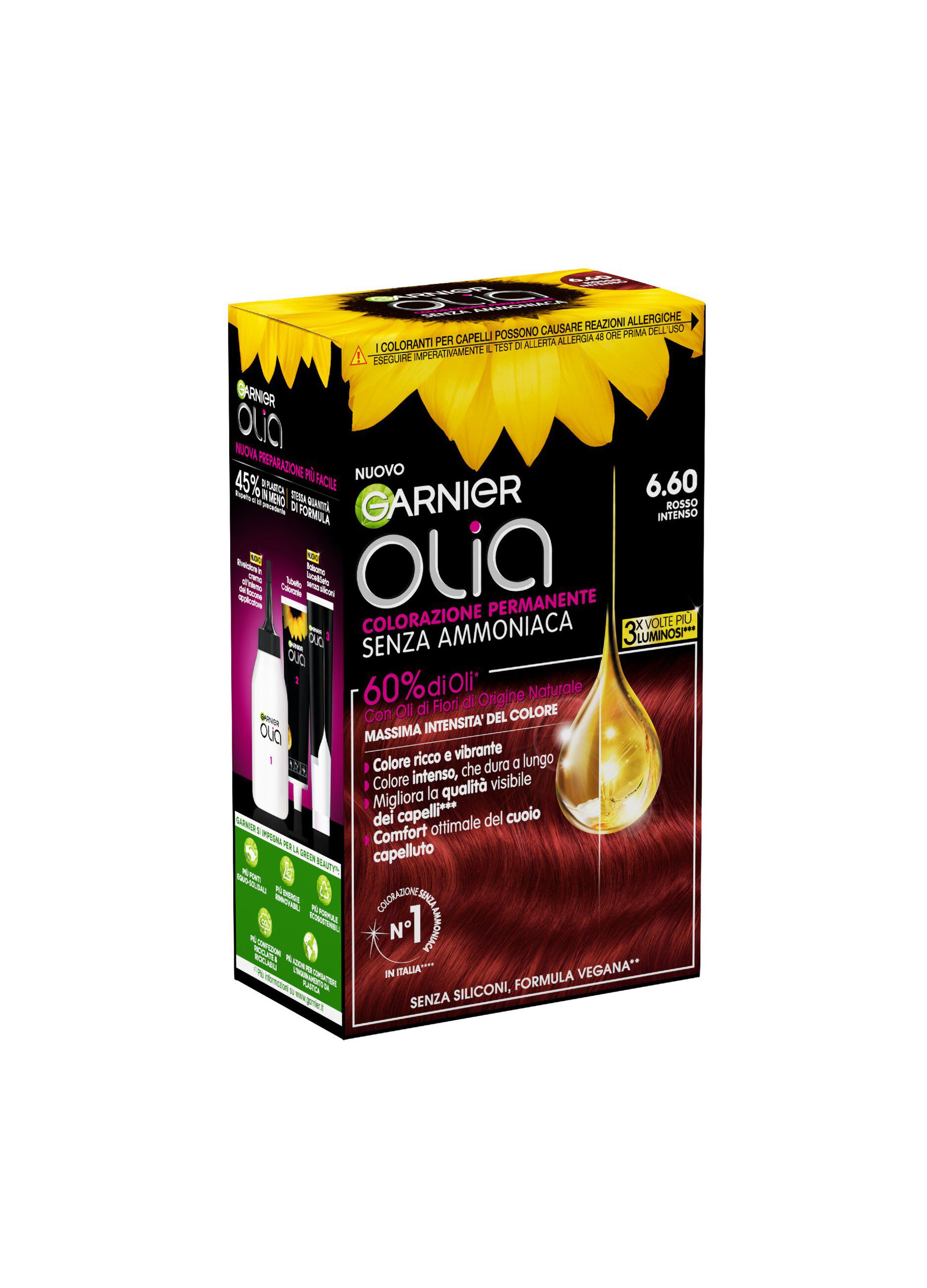 Garnier Tinta Capelli Olia, Colorazione permanente senza ammoniaca, copre il 100% dei capelli bianchi, Con oli di fiori di origine naturale, Bold Rosso Intenso (6.60)._1