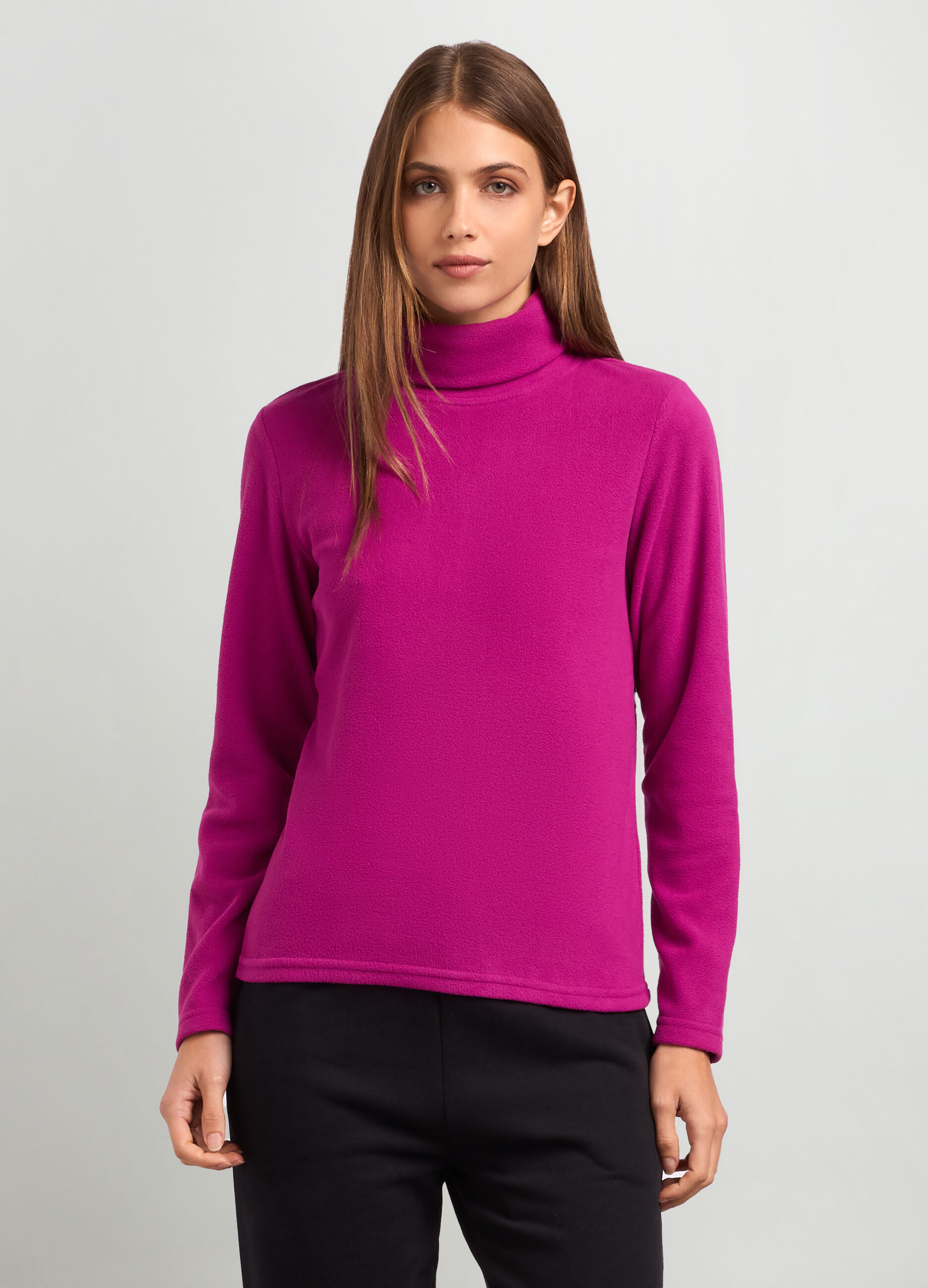 Felpa in pile a collo alto donna_0