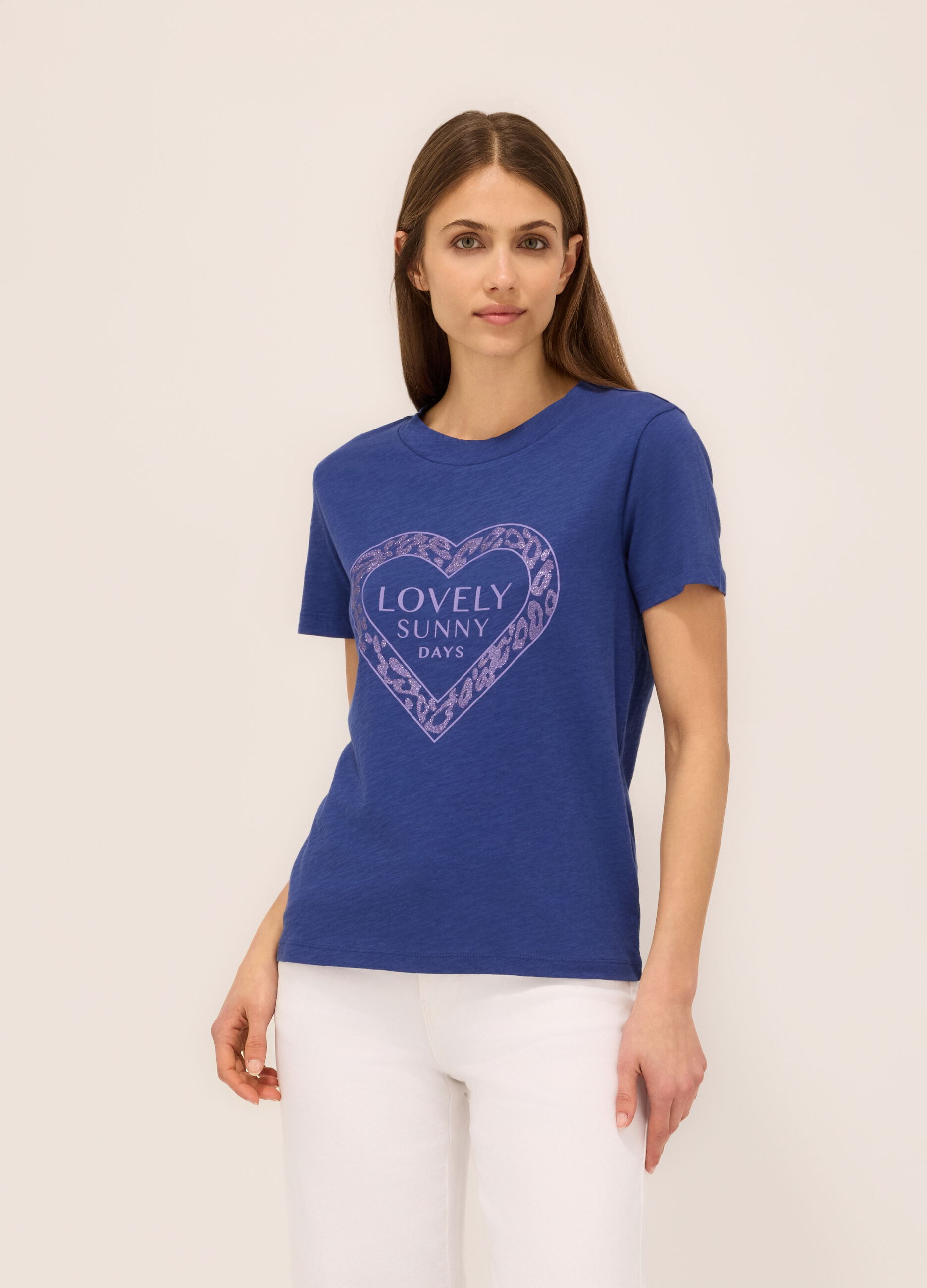 T-shirt in jersey slub di puro cotone donna_0