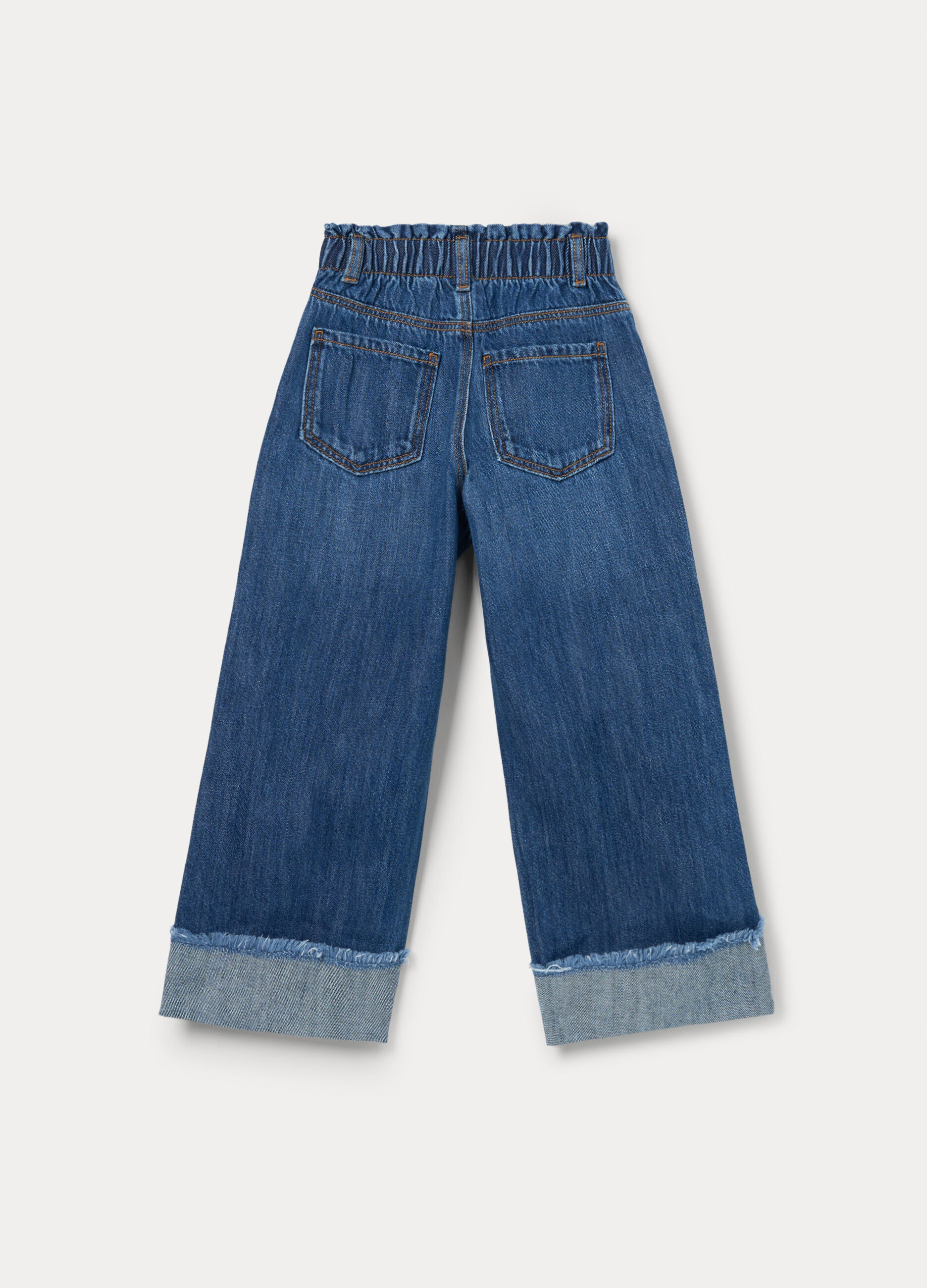 Pantaloni wide leg in denim misto cotone bambina_1