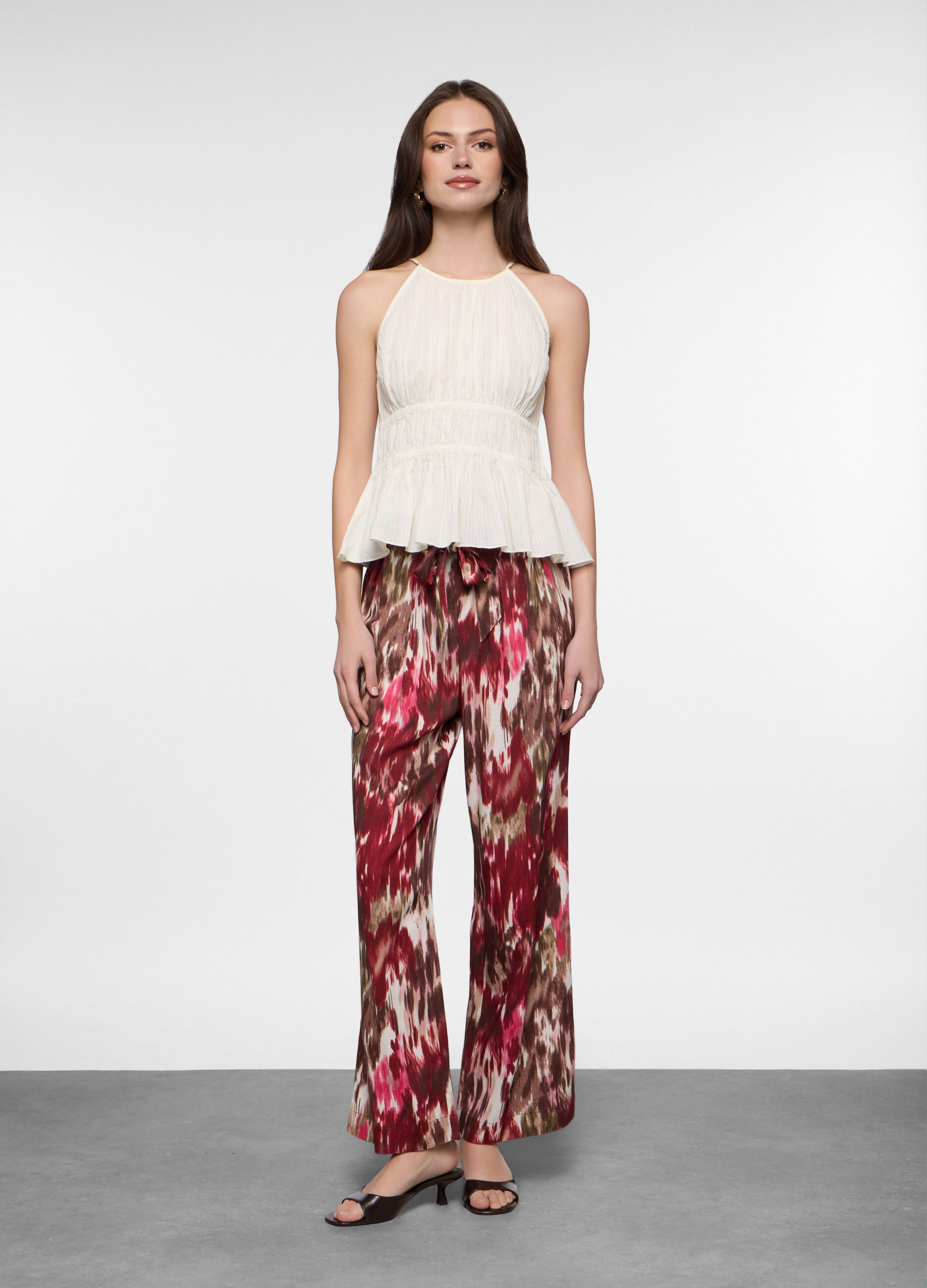 Pantaloni fit straight misto lino donna_0