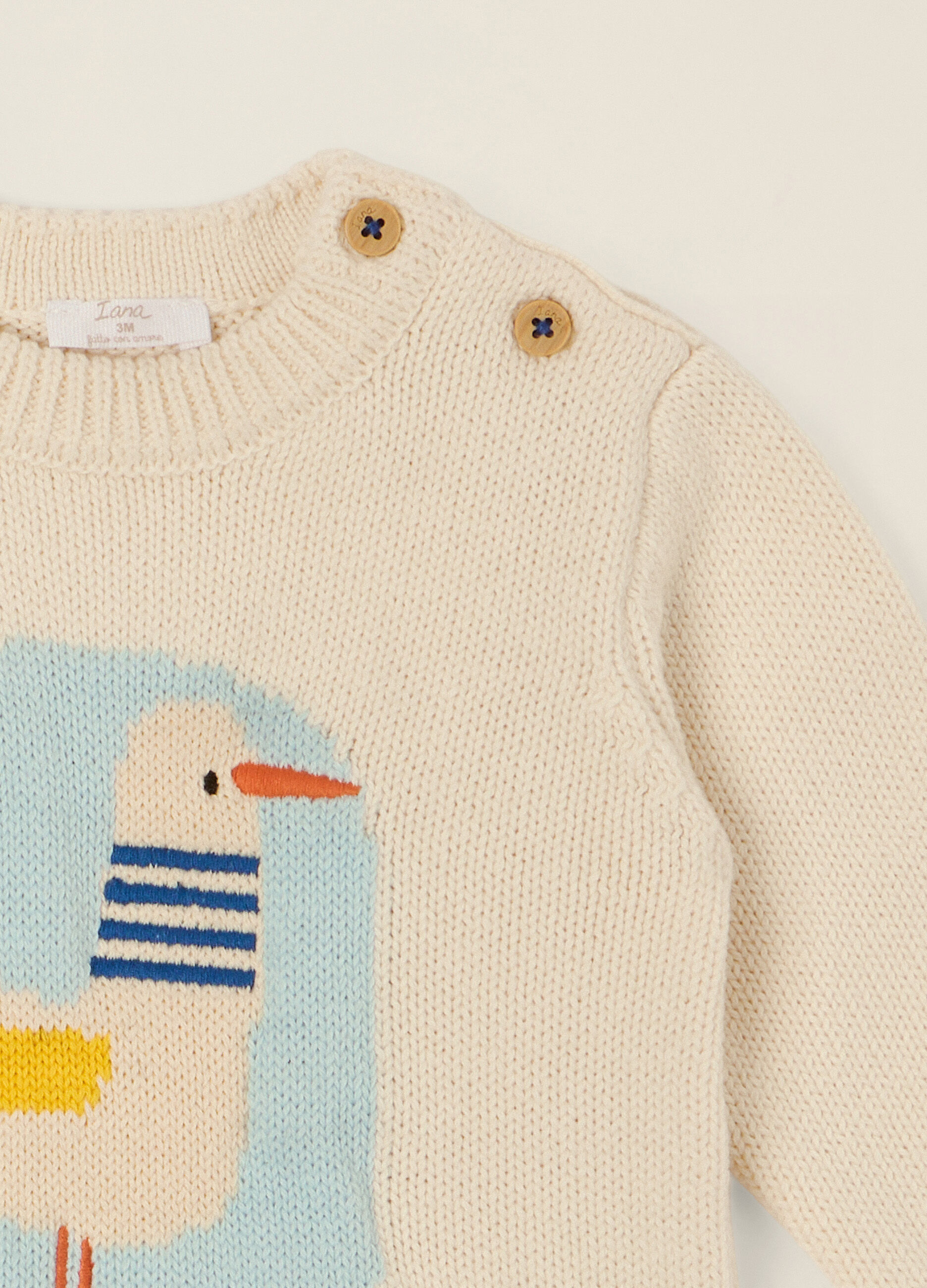 Maglione beige in puro cotone con stampa animale_2