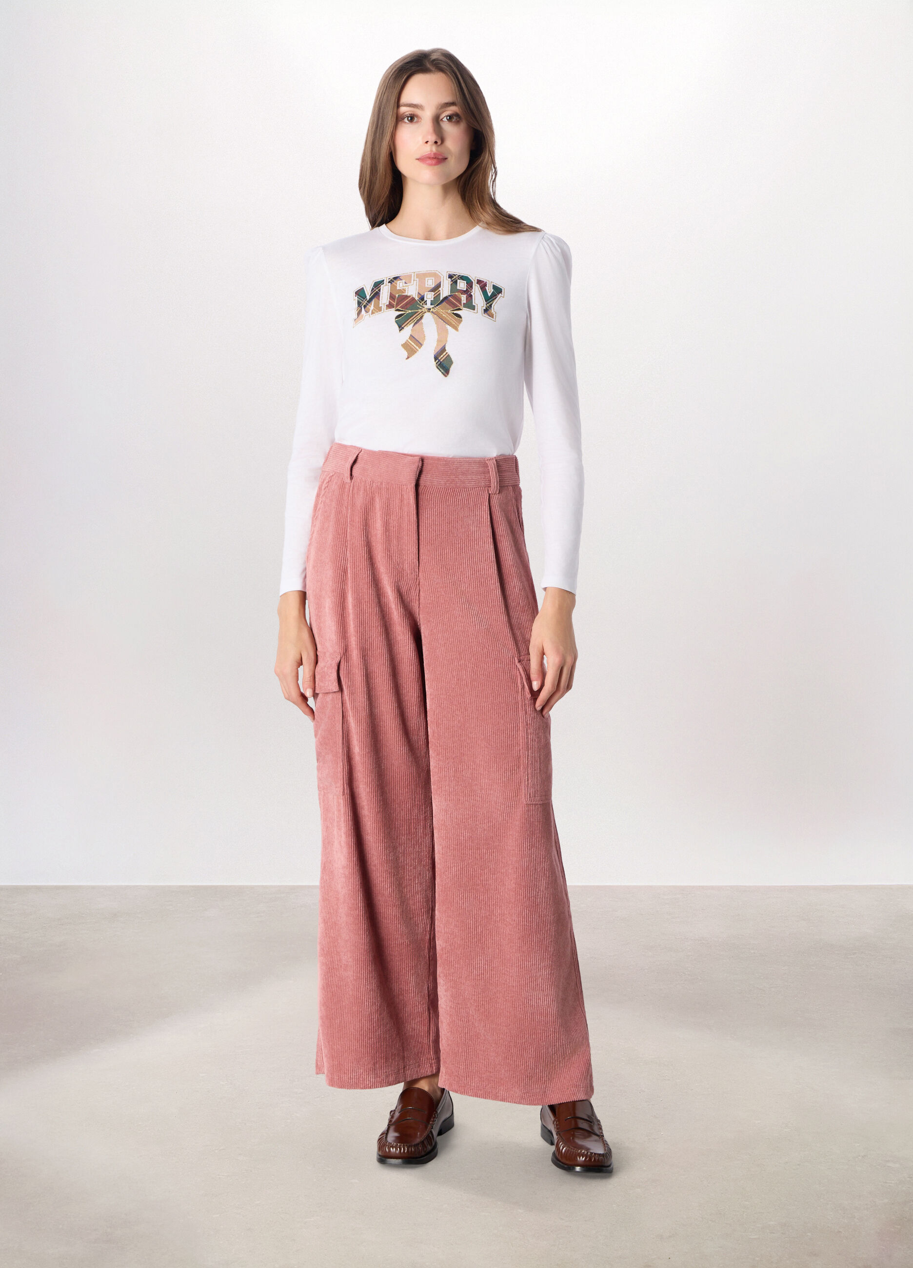 Pantalone palazzo in velluto a coste donna_0