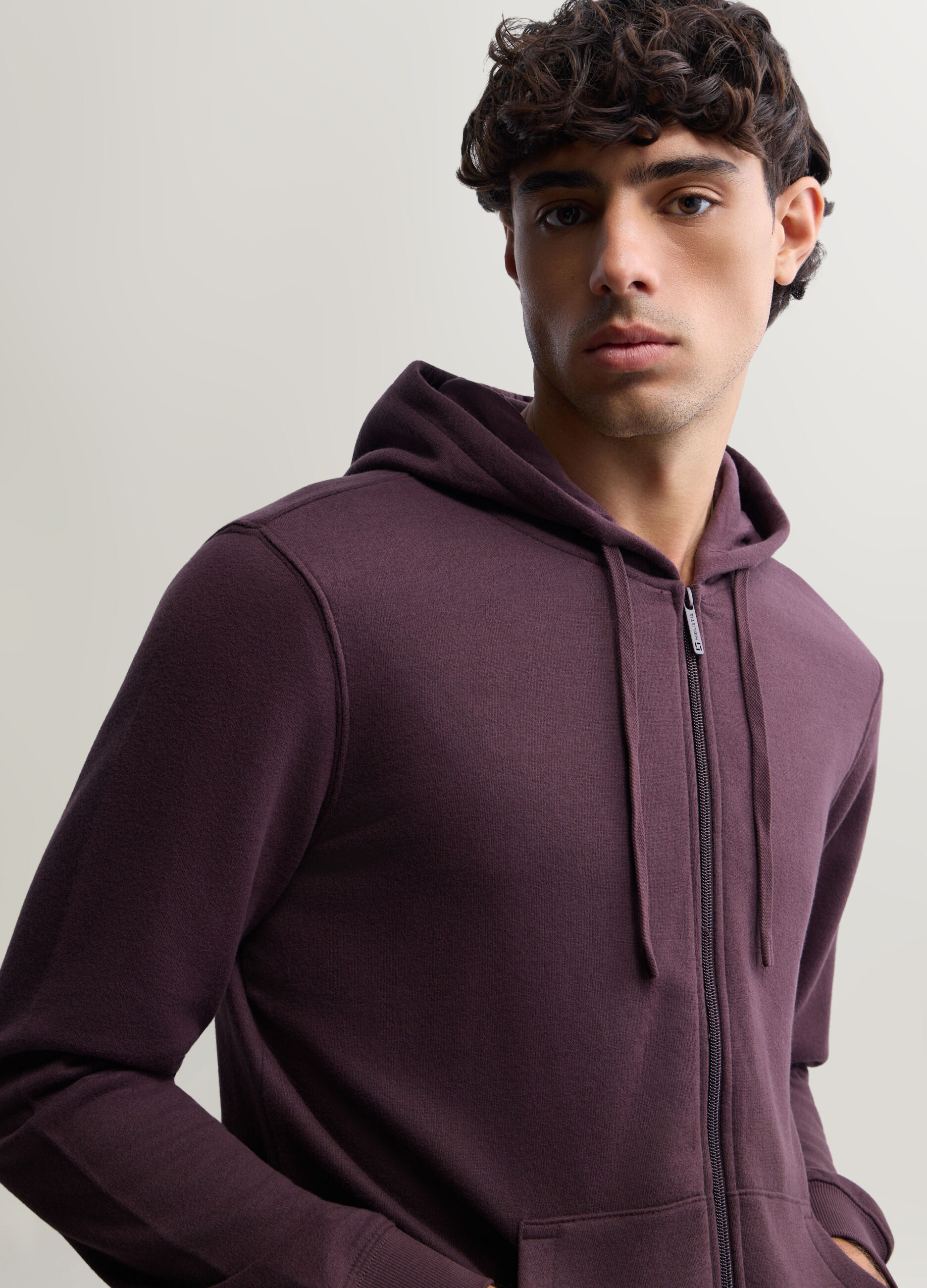 Felpa con zip e cappuccio in misto cotone uomo_2