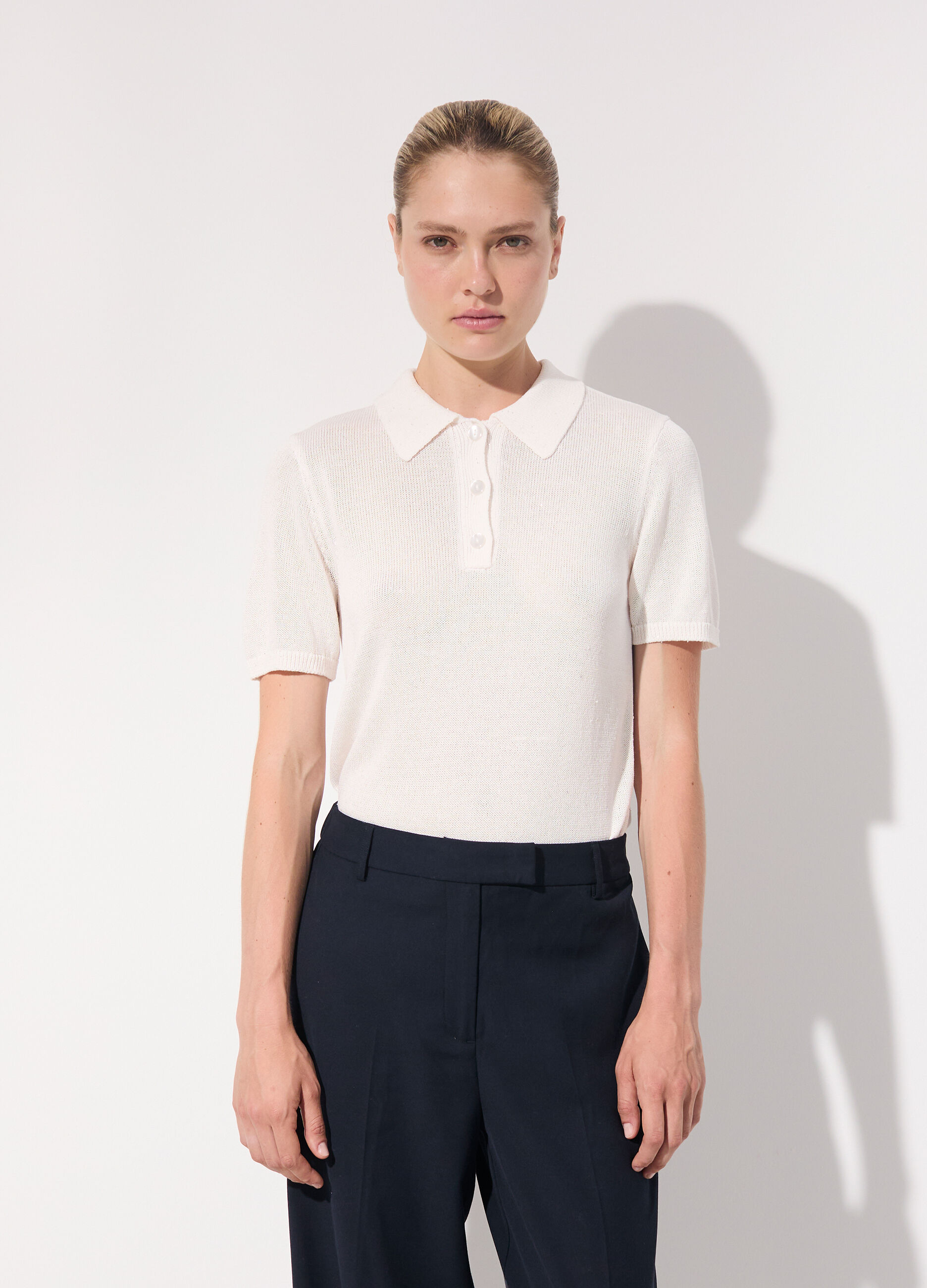 Polo in tricot a maniche corte con paillettes donna_1