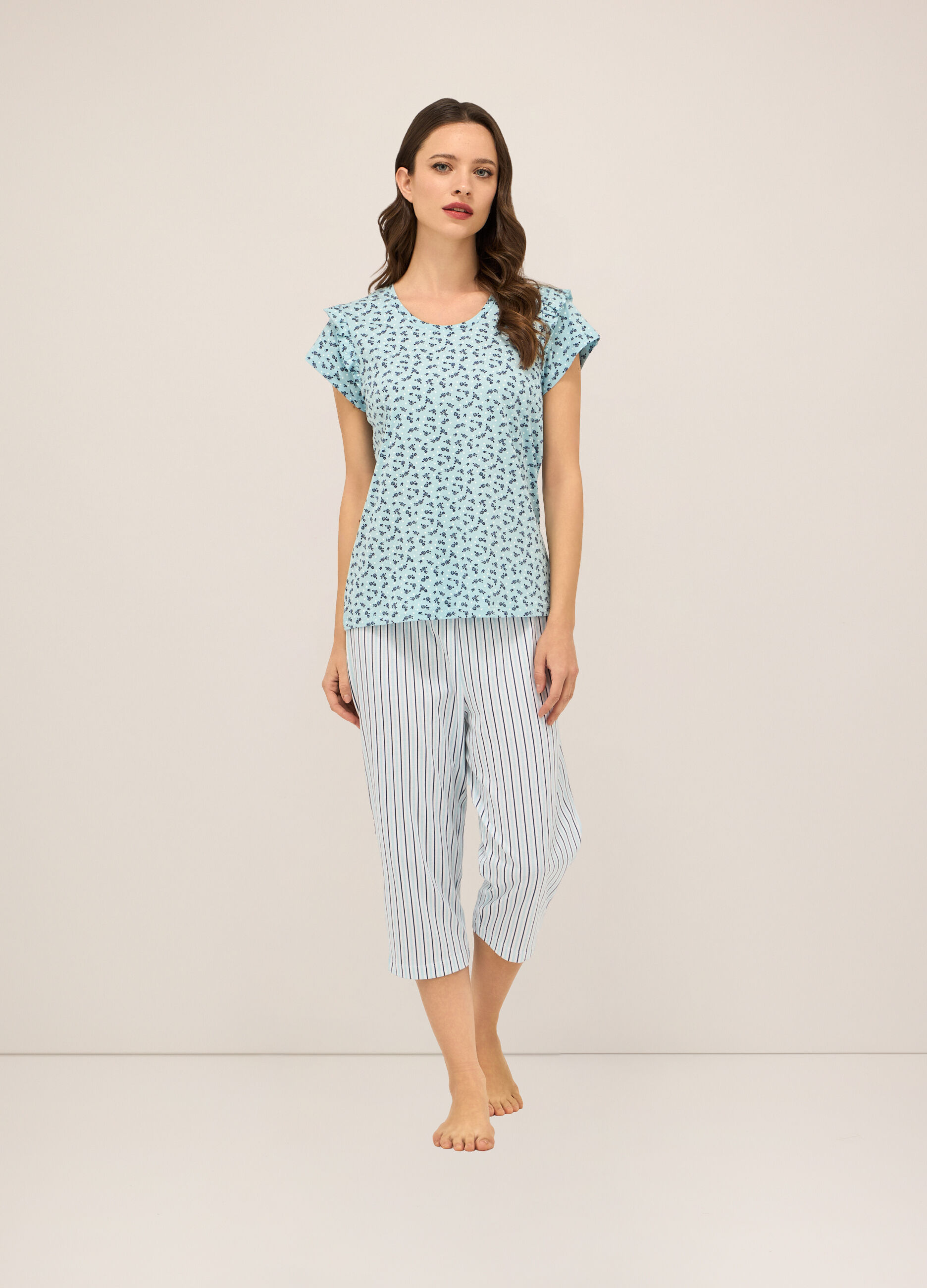 Set pigiama corto in jersey di puro cotone donna_0