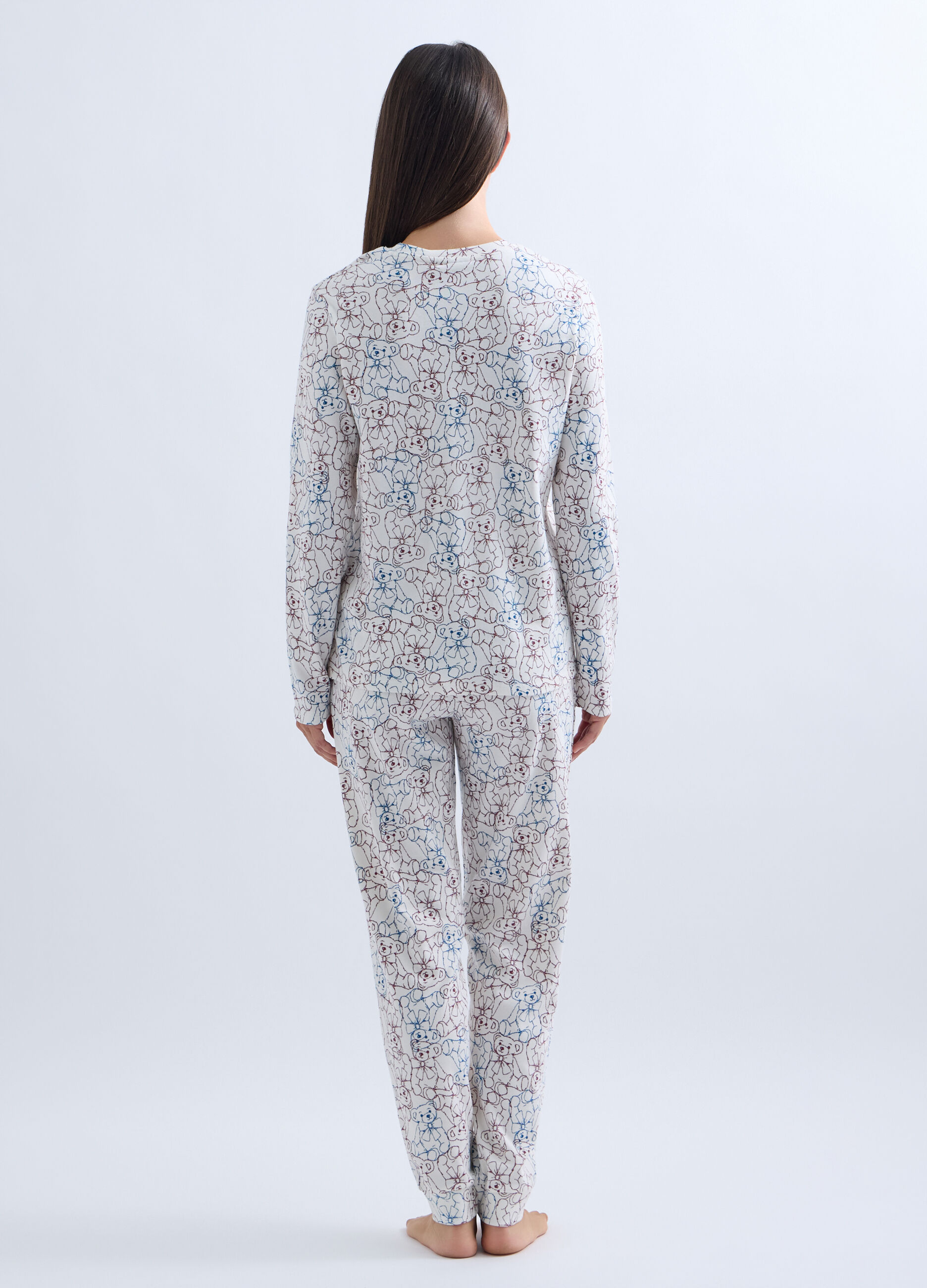 Set pigiama lungo in interlock di puro cotone donna_1