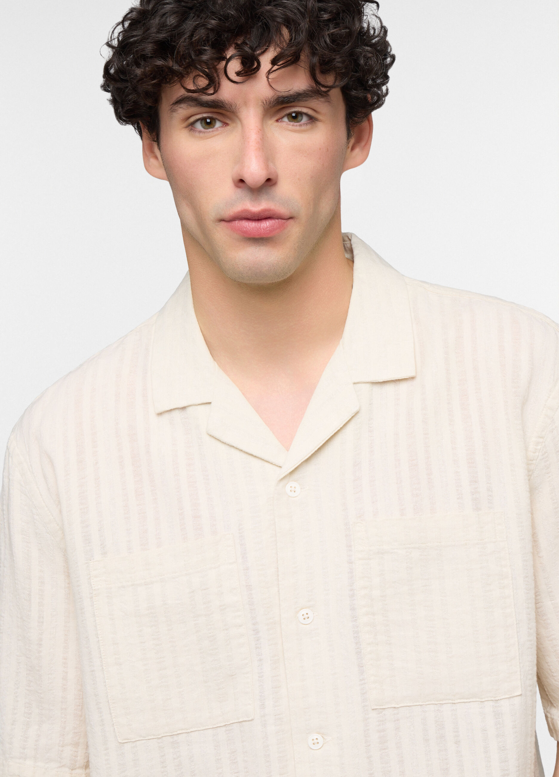 Camicia bowling a maniche corte in cotone e lino uomo_2