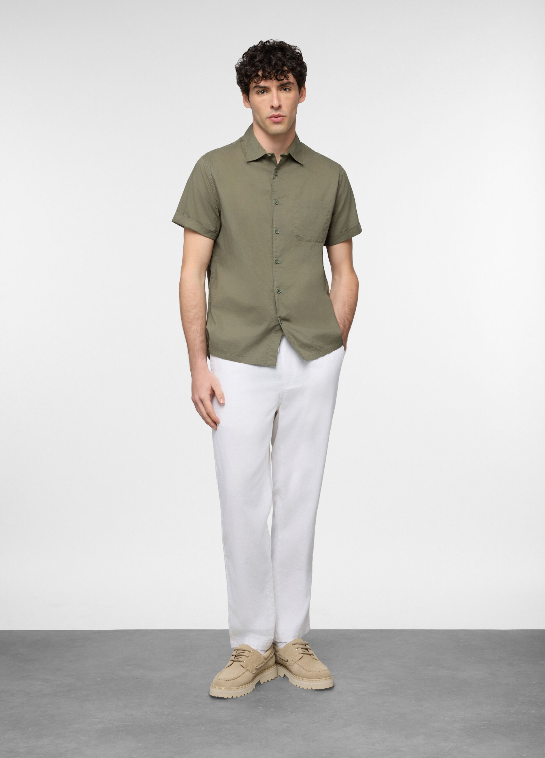 Pantalone chino relaxed fit in misto lino cotone uomo_0