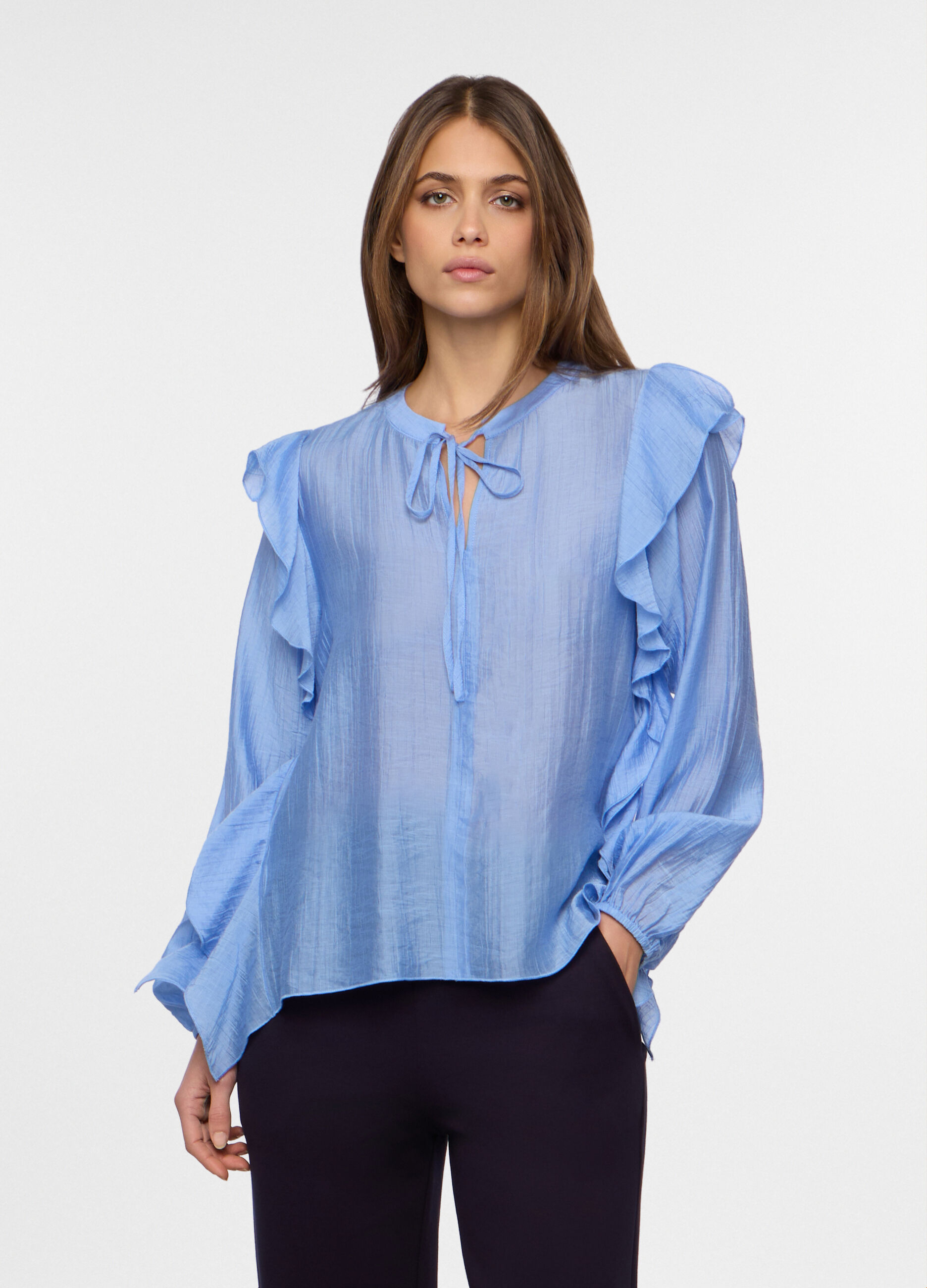 Camicia crepe con rouches donna_0