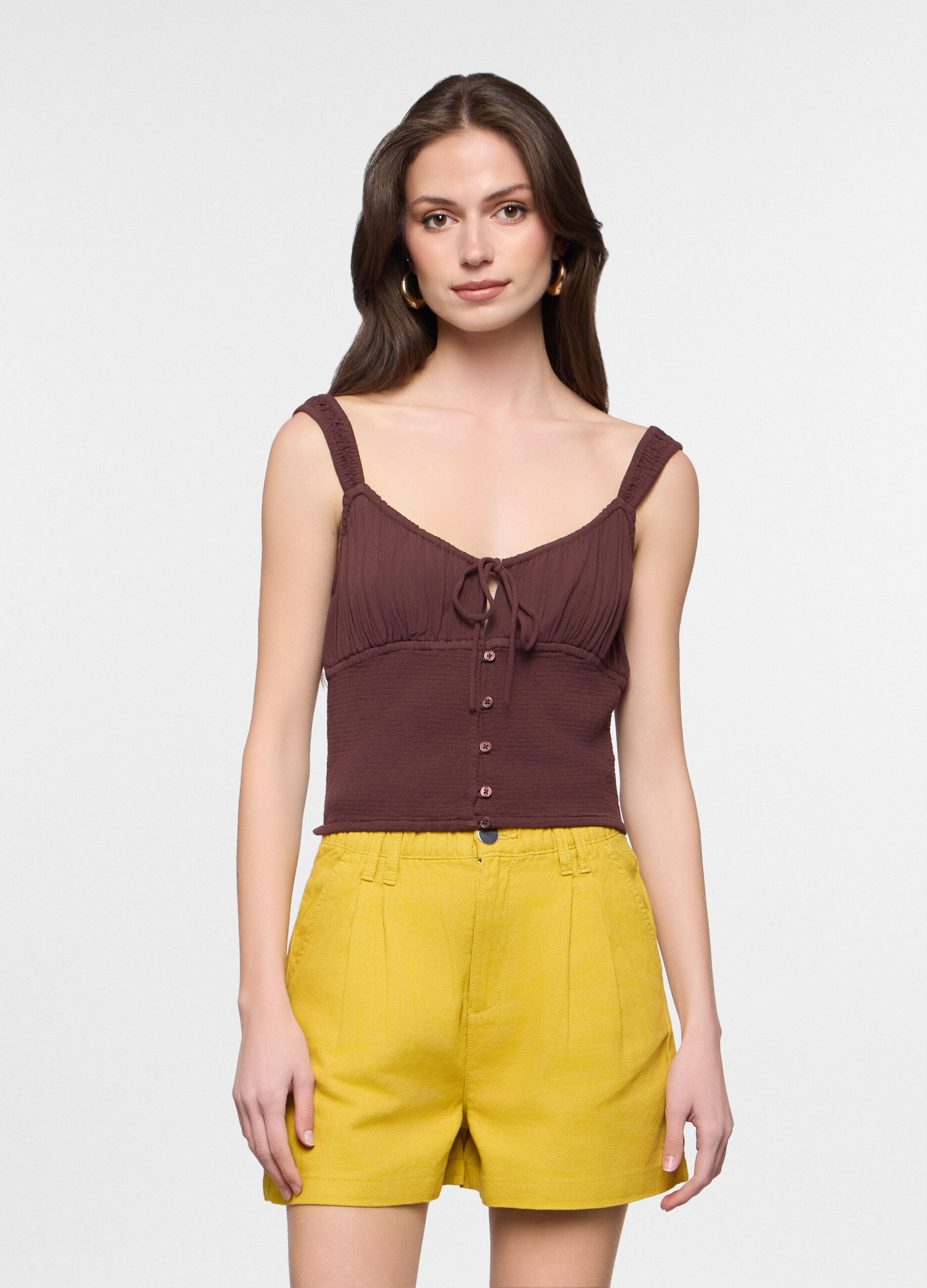 Top con scollo a V e coulisse donna_0