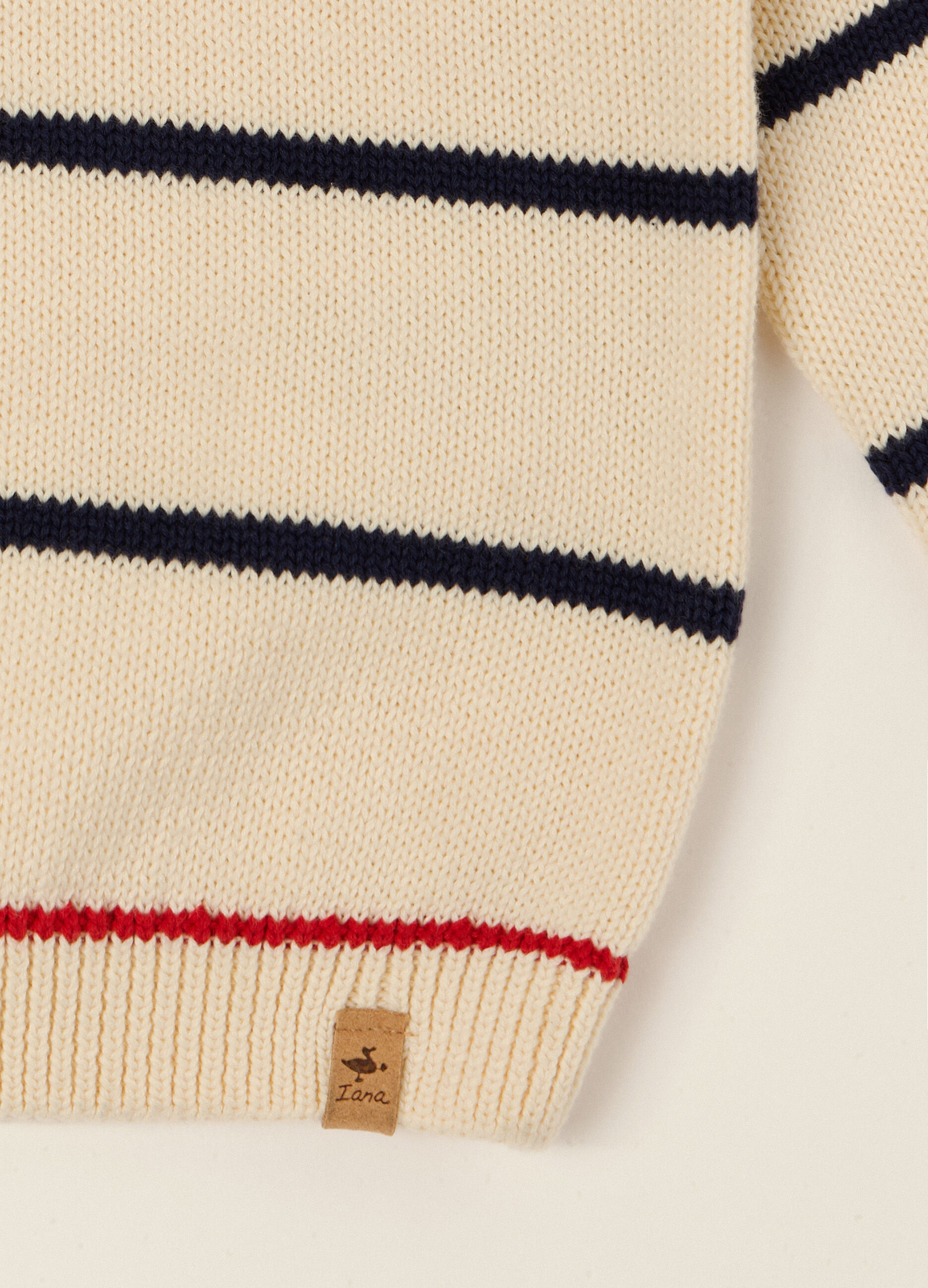 Maglione beige in misto cotone a righe_2