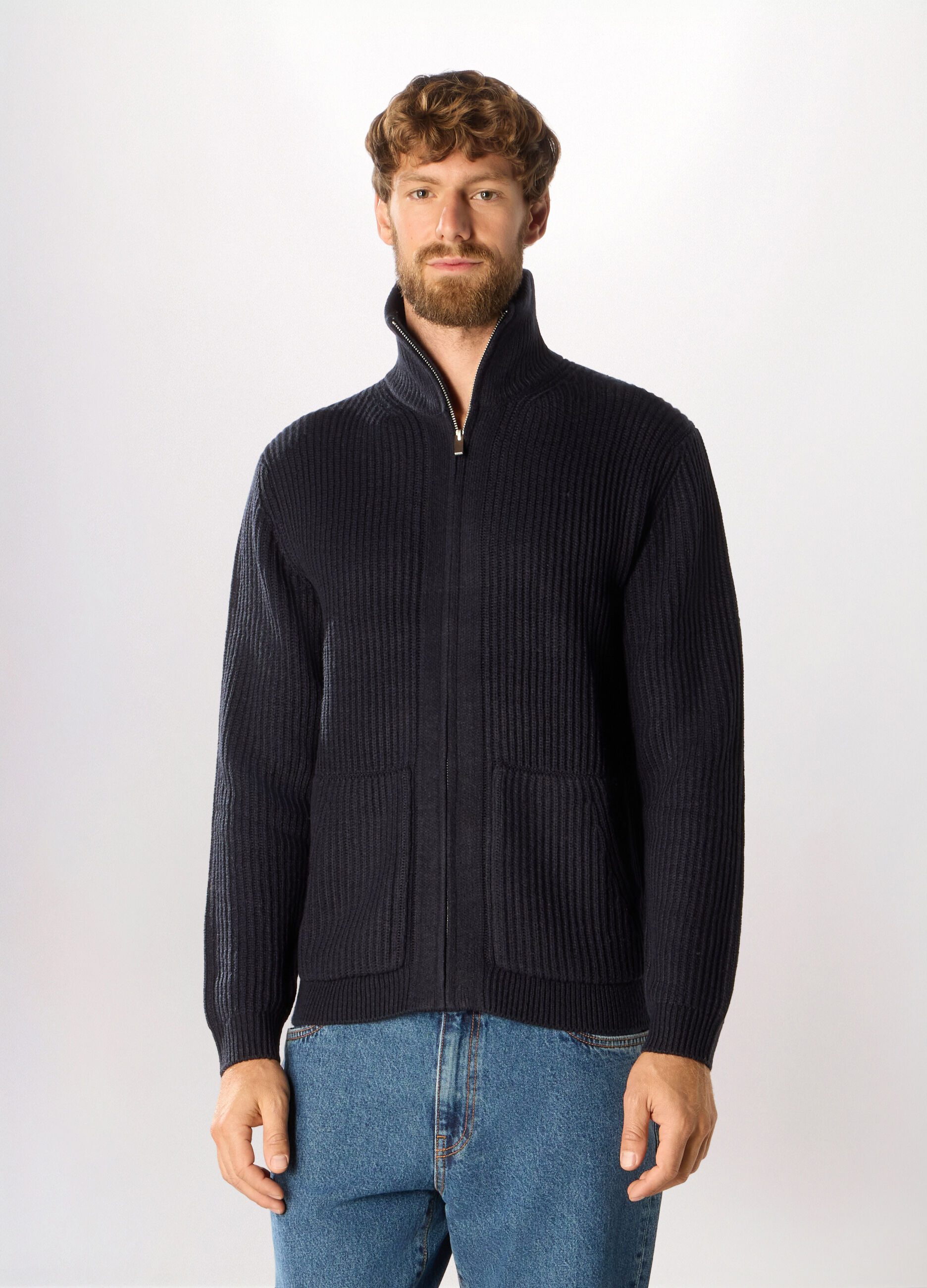 Cardigan a costa inglese con zip uomo_0