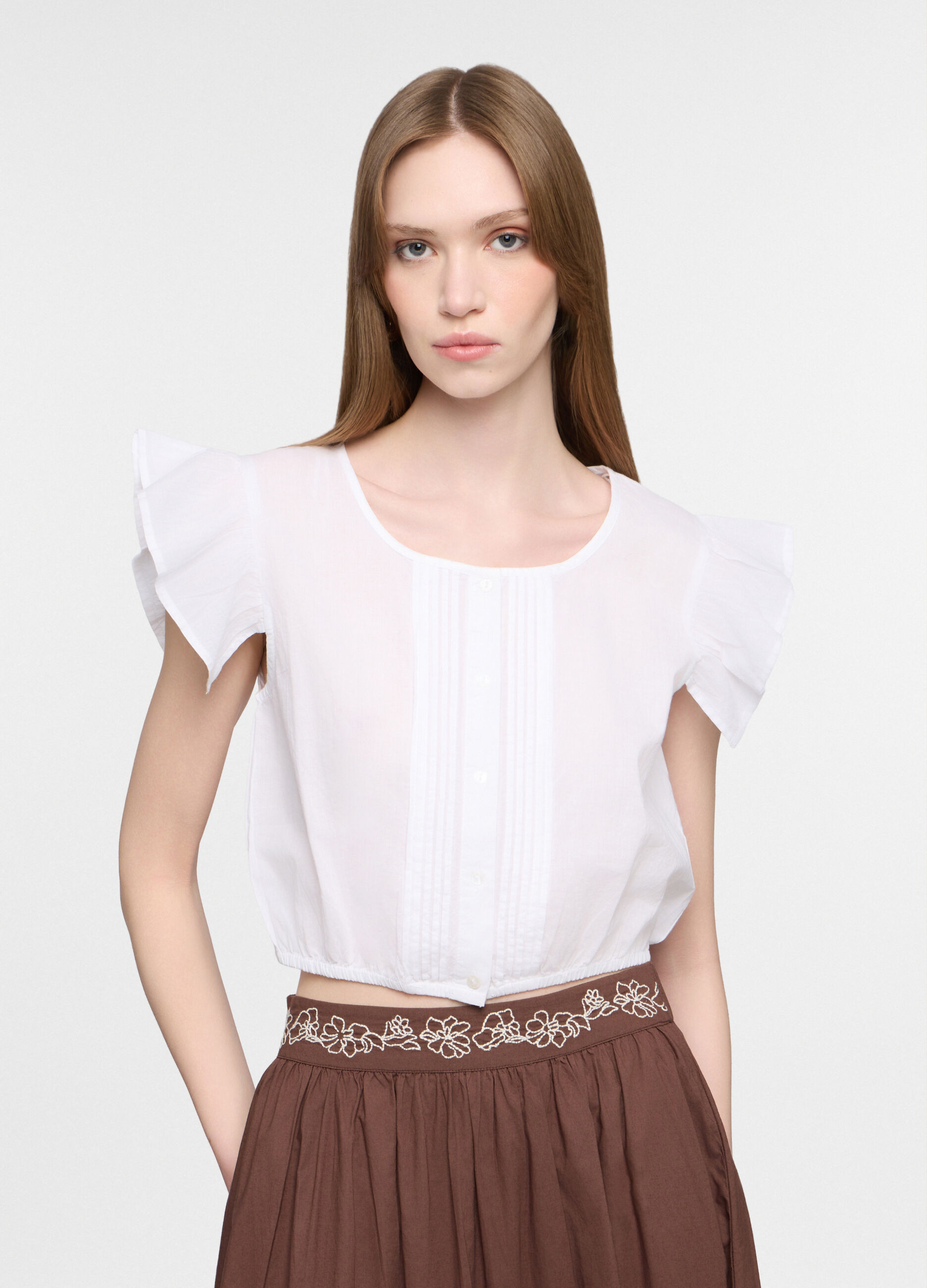 Camicia fit slim con scollo rotondo in puro cotone donna_0