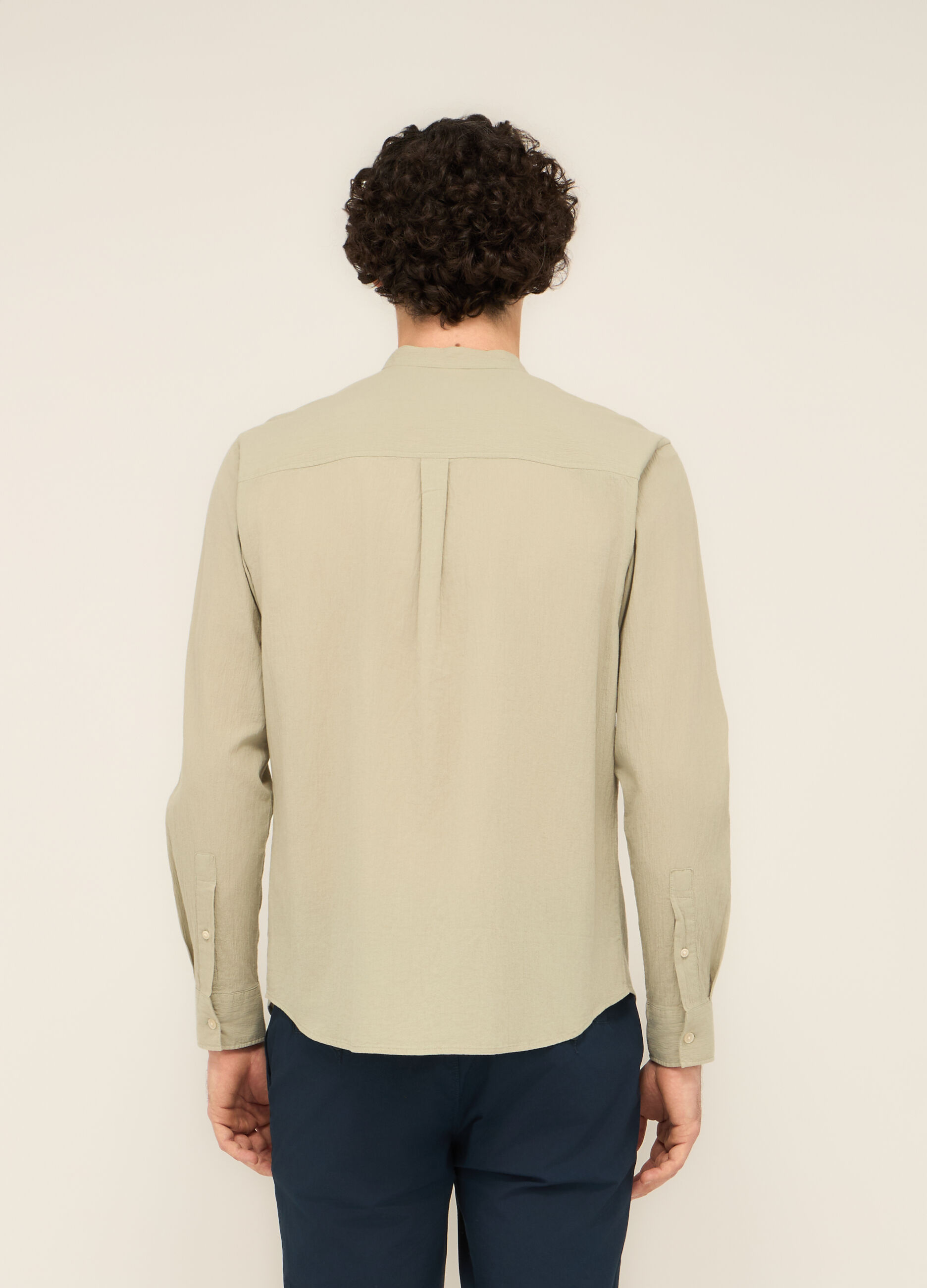 Camicia colletto coreano in garza di cotone_1