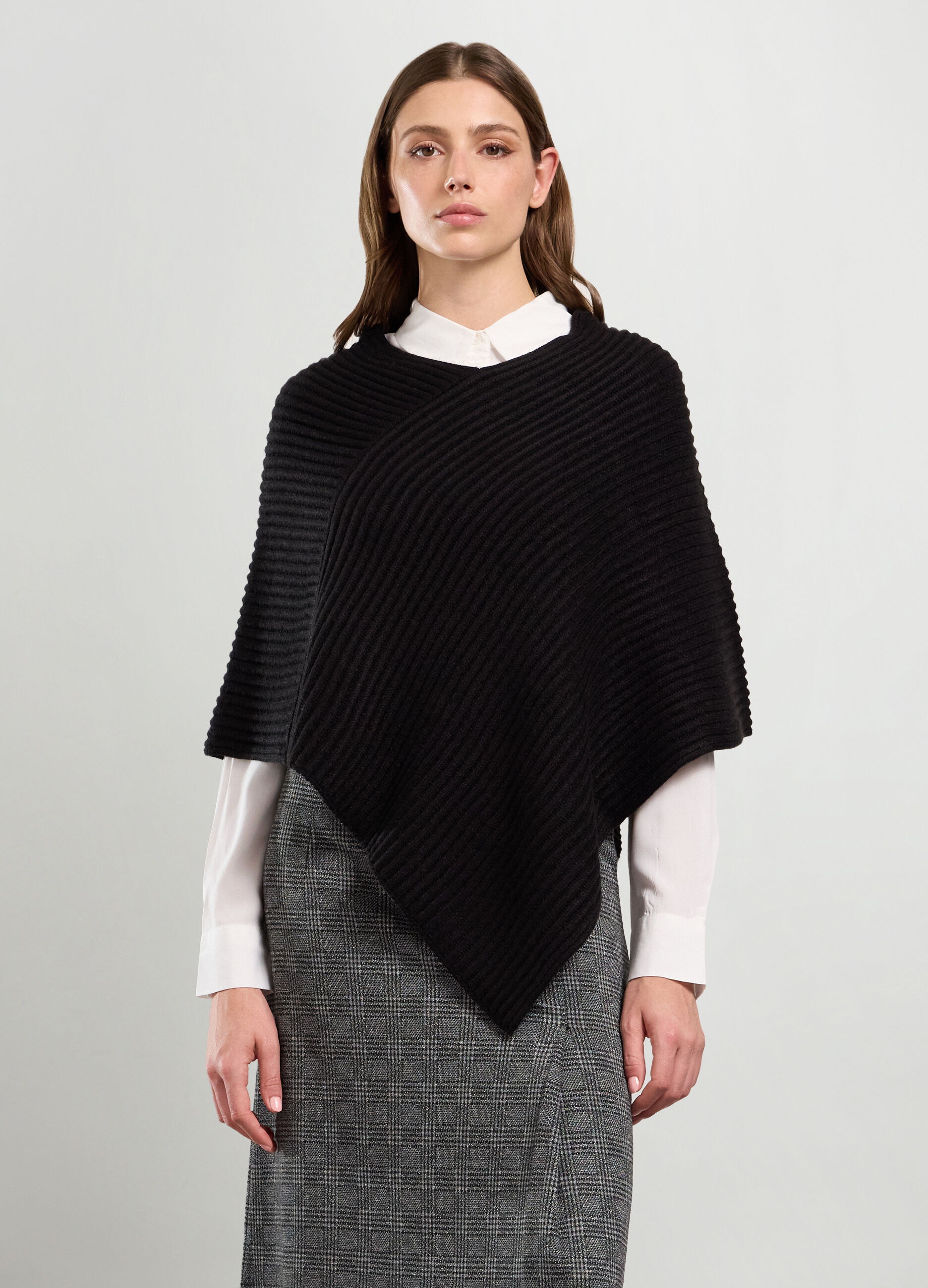 Poncho con lavorazione tricot donna_0