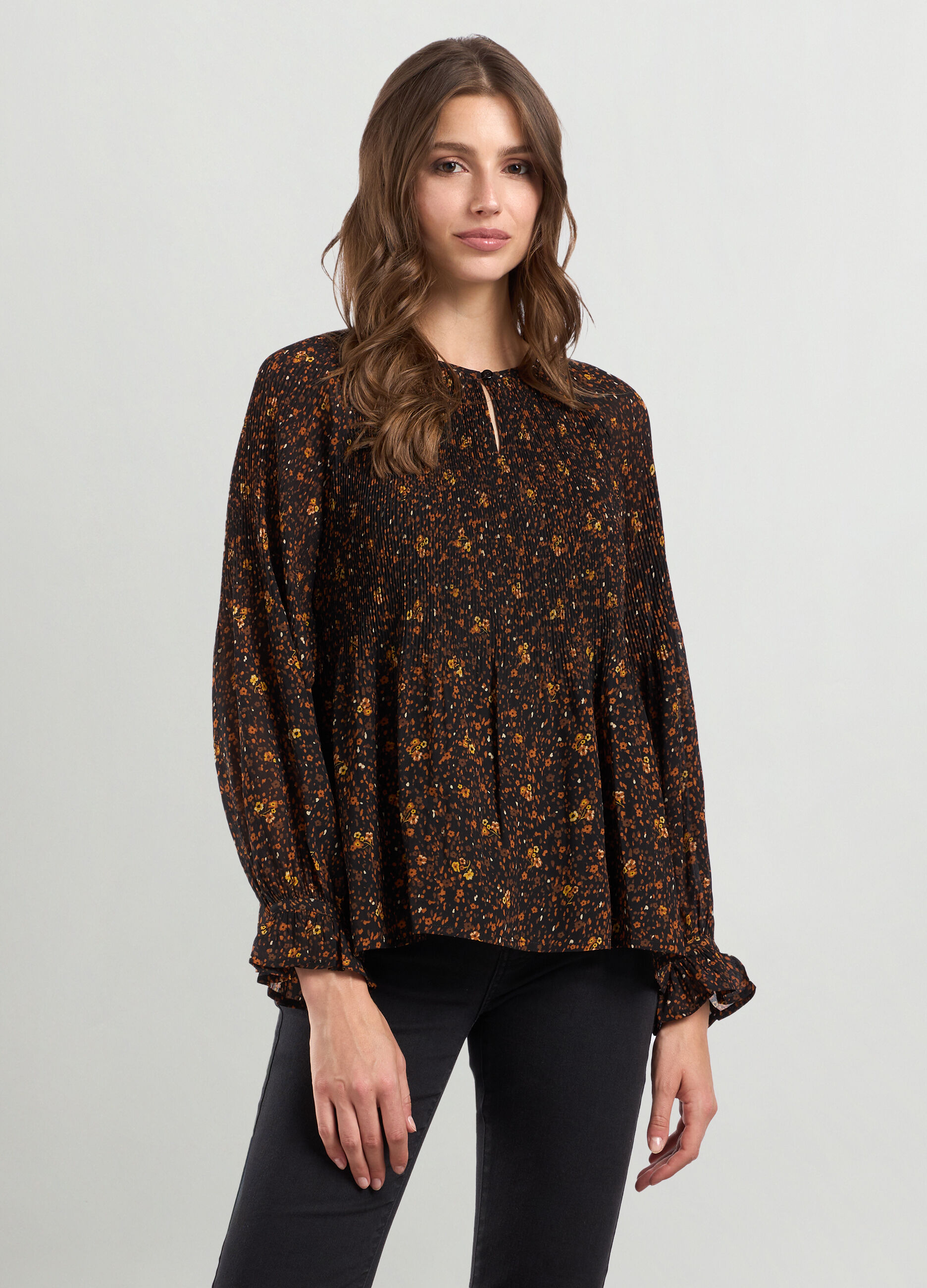 Blusa floreale a maniche lunghe donna_0