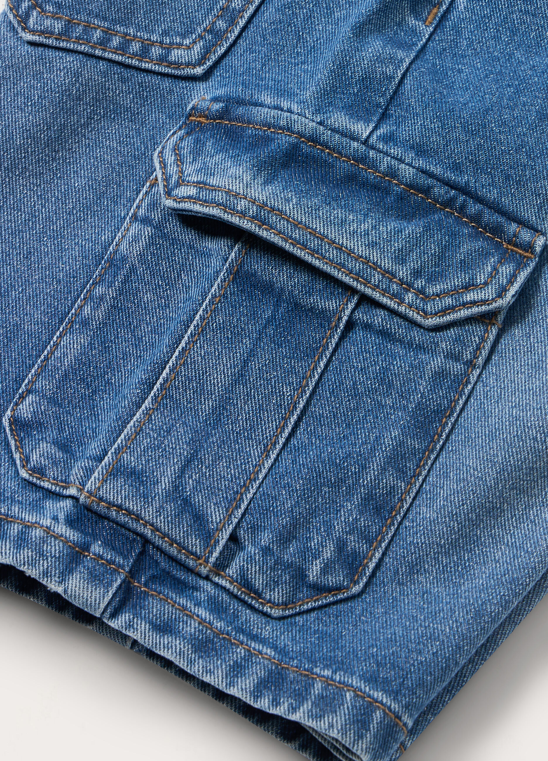 Shorts cargo in denim di puro cotone ragazza_1