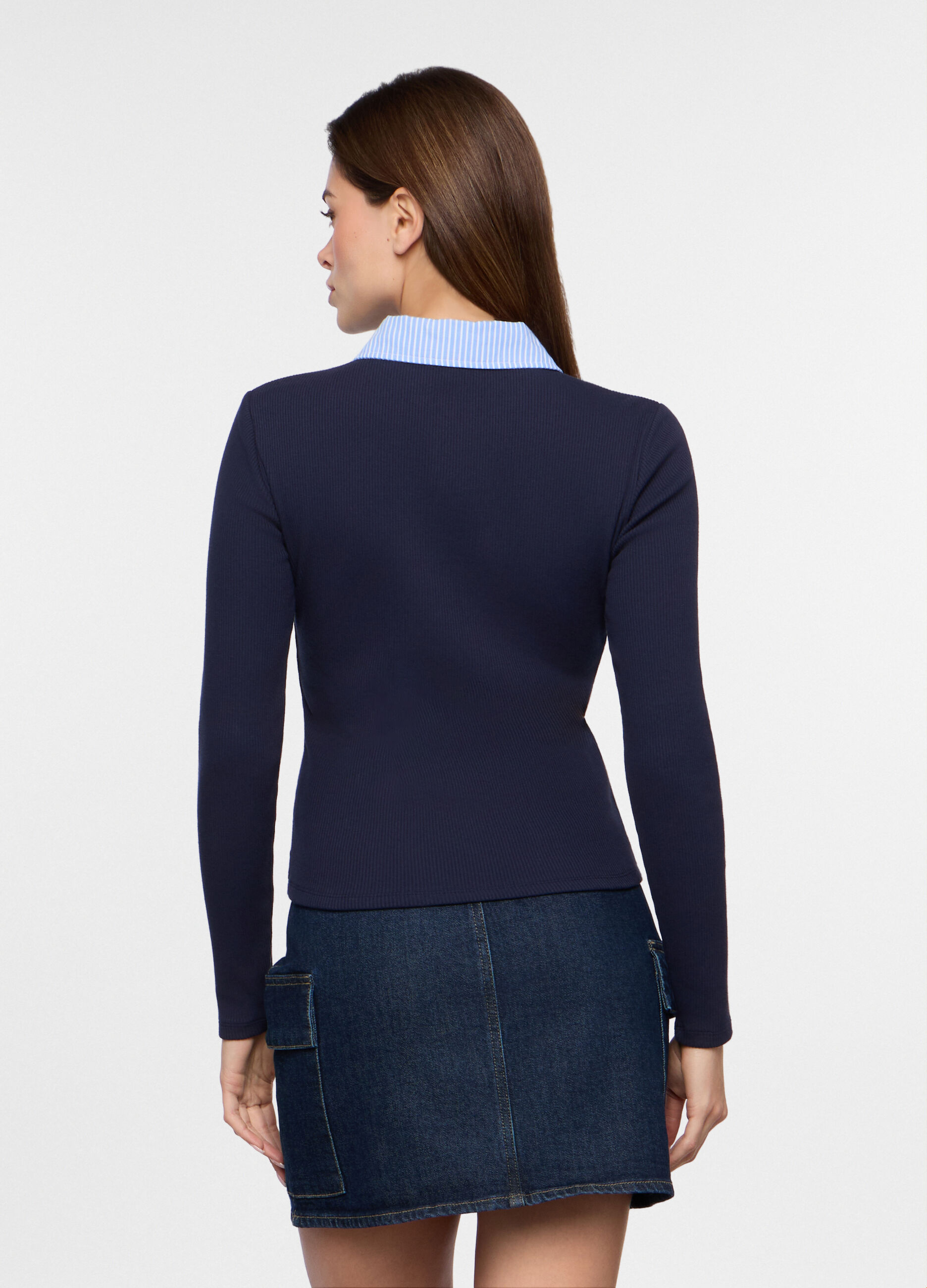 T-shirt in costina di cotone stretch donna_1