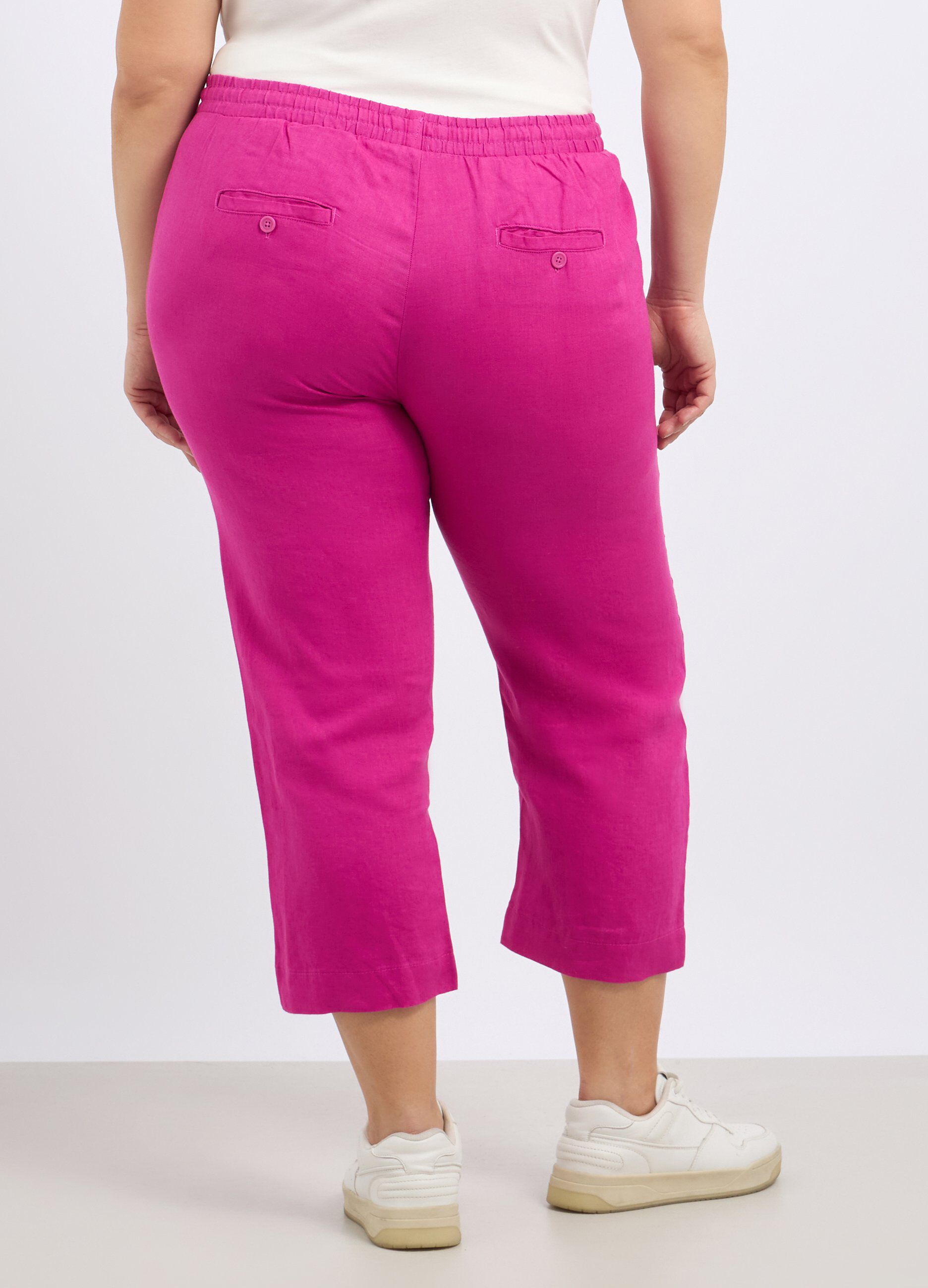 Pantaloni capri in puro lino donna curvy_1
