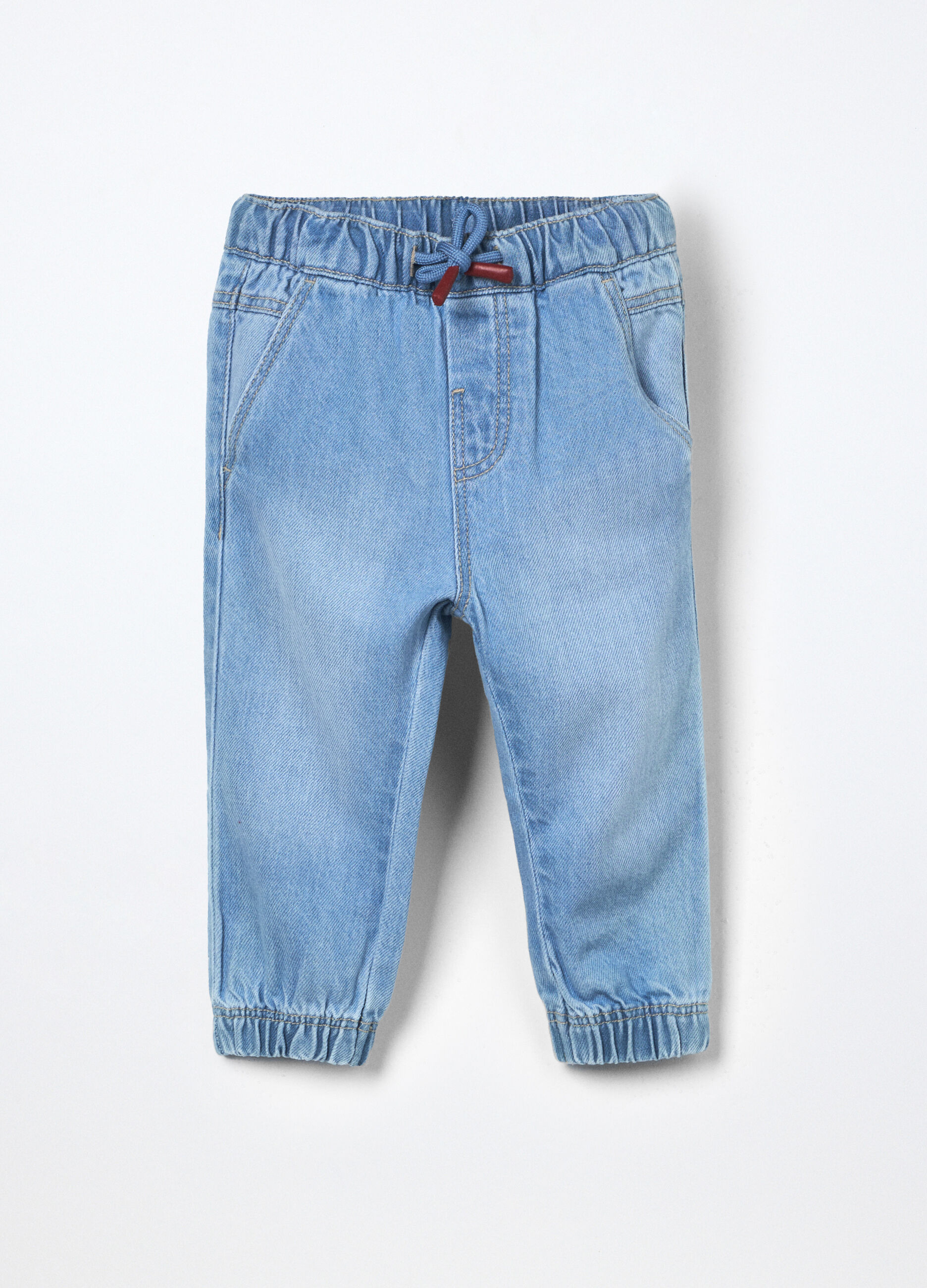 Jogger in denim di puro cotone neonato_0