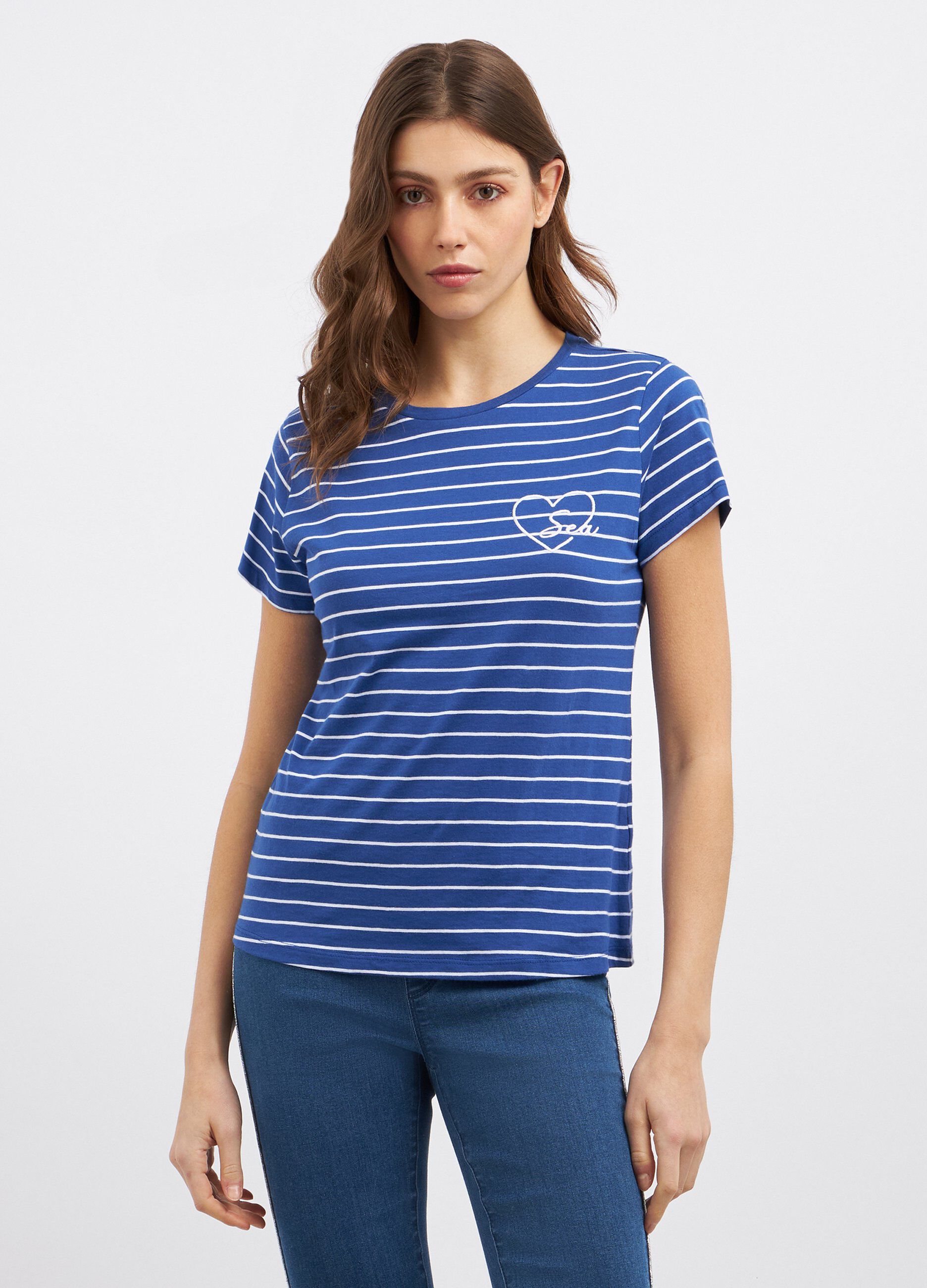 T-shirt rigata in puro cotone donna_0
