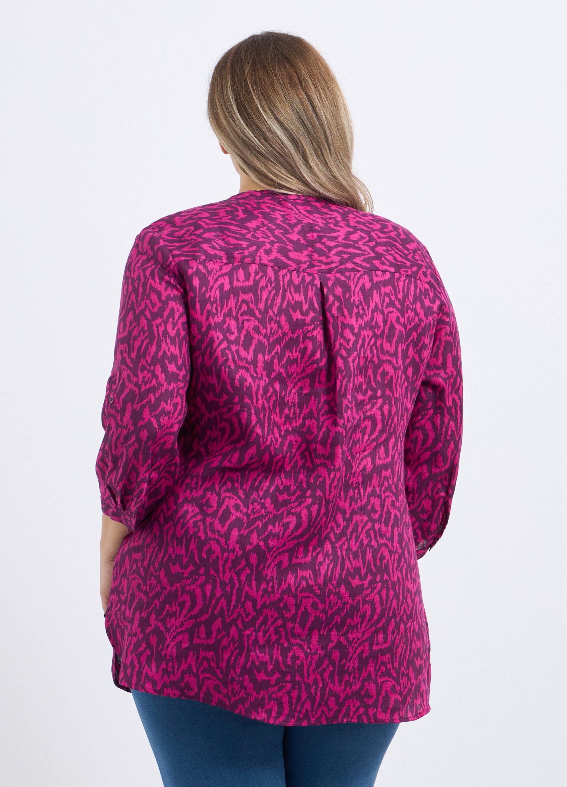 Blusa in puro lino con stampa donna curvy_1