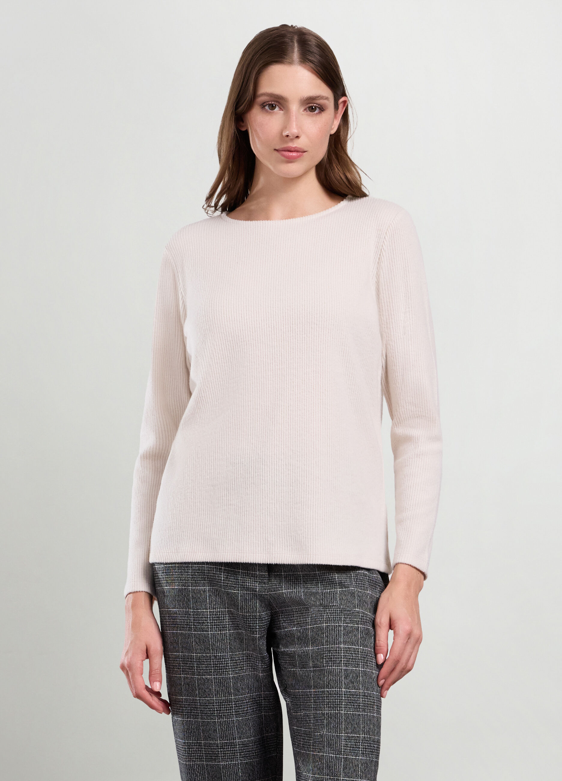 T-shirt in costina misto viscosa donna_0