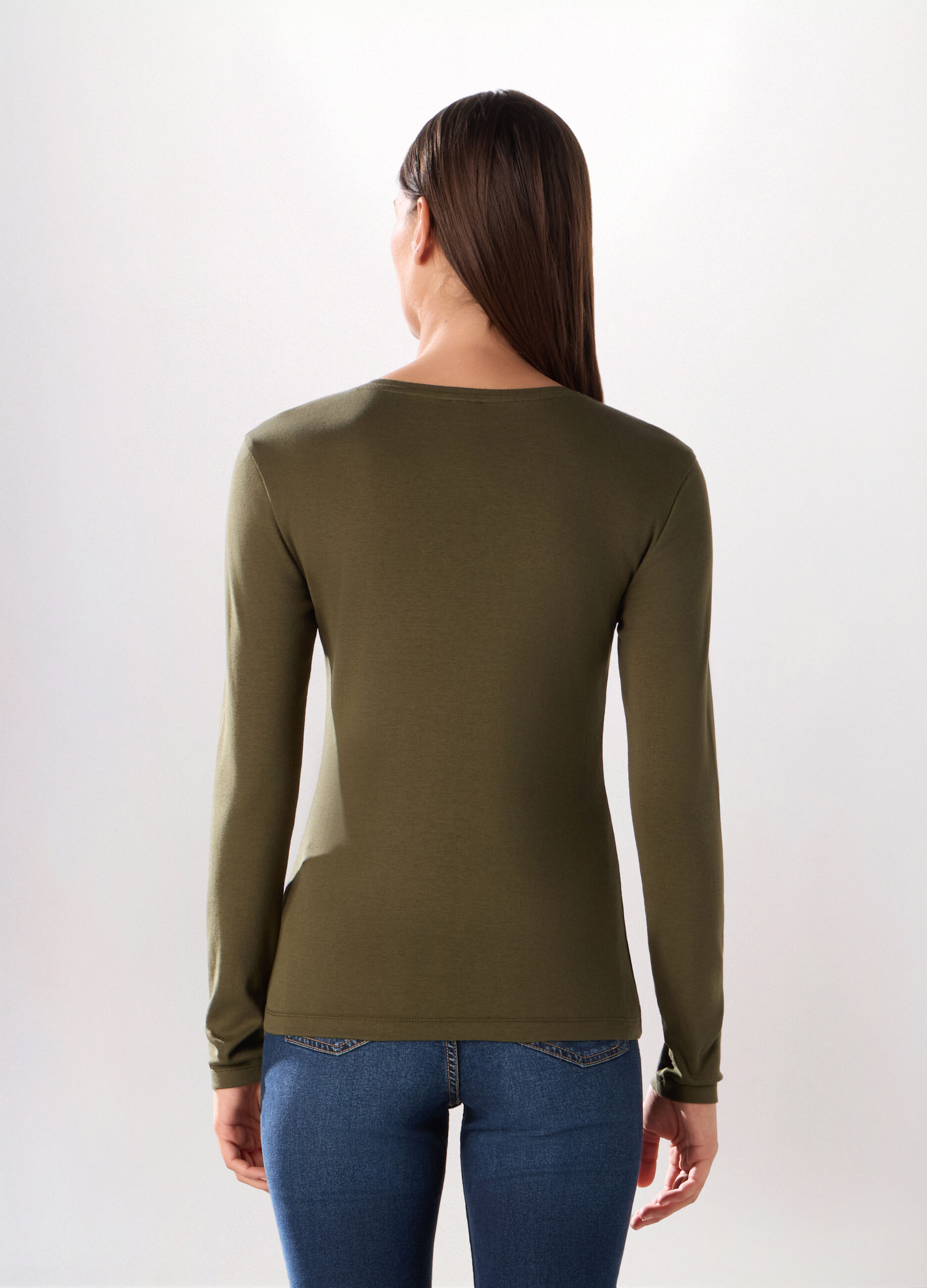T-shirt in costina di puro cotone donna_1