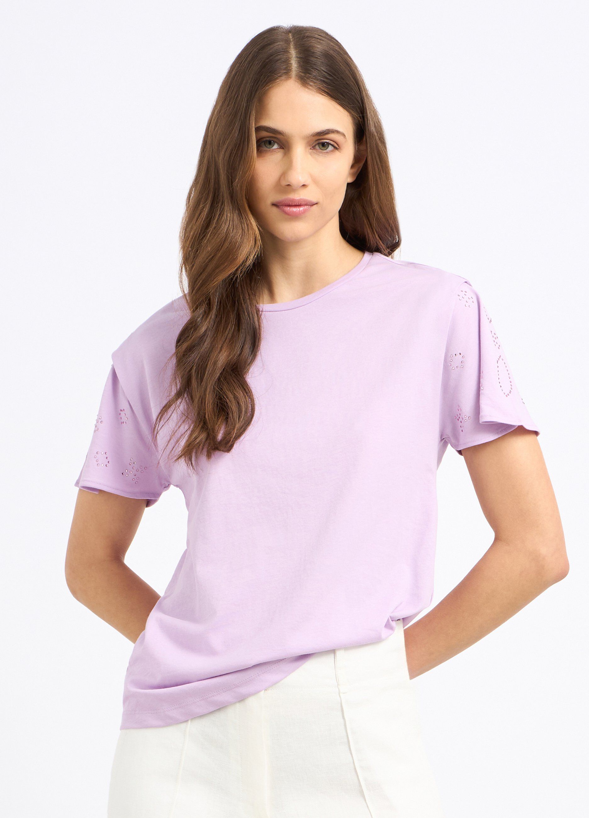 T-shirt in puro cotone con strass donna_0