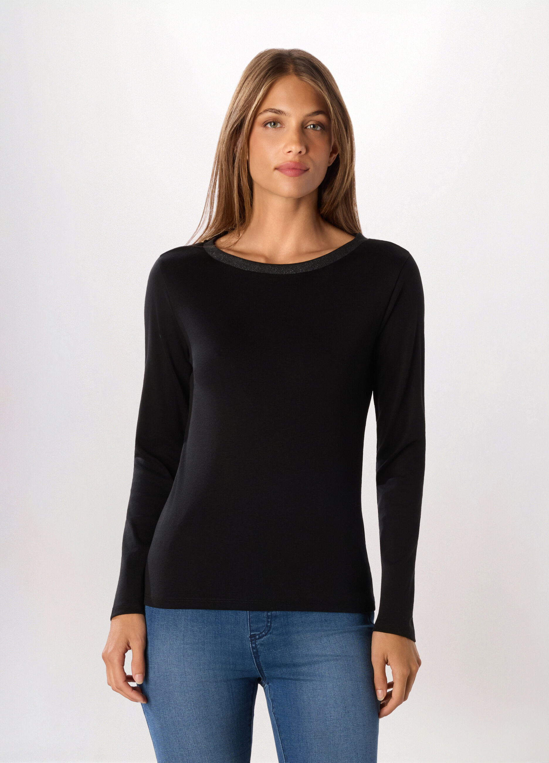 T-shirt in costina di puro cotone donna_0