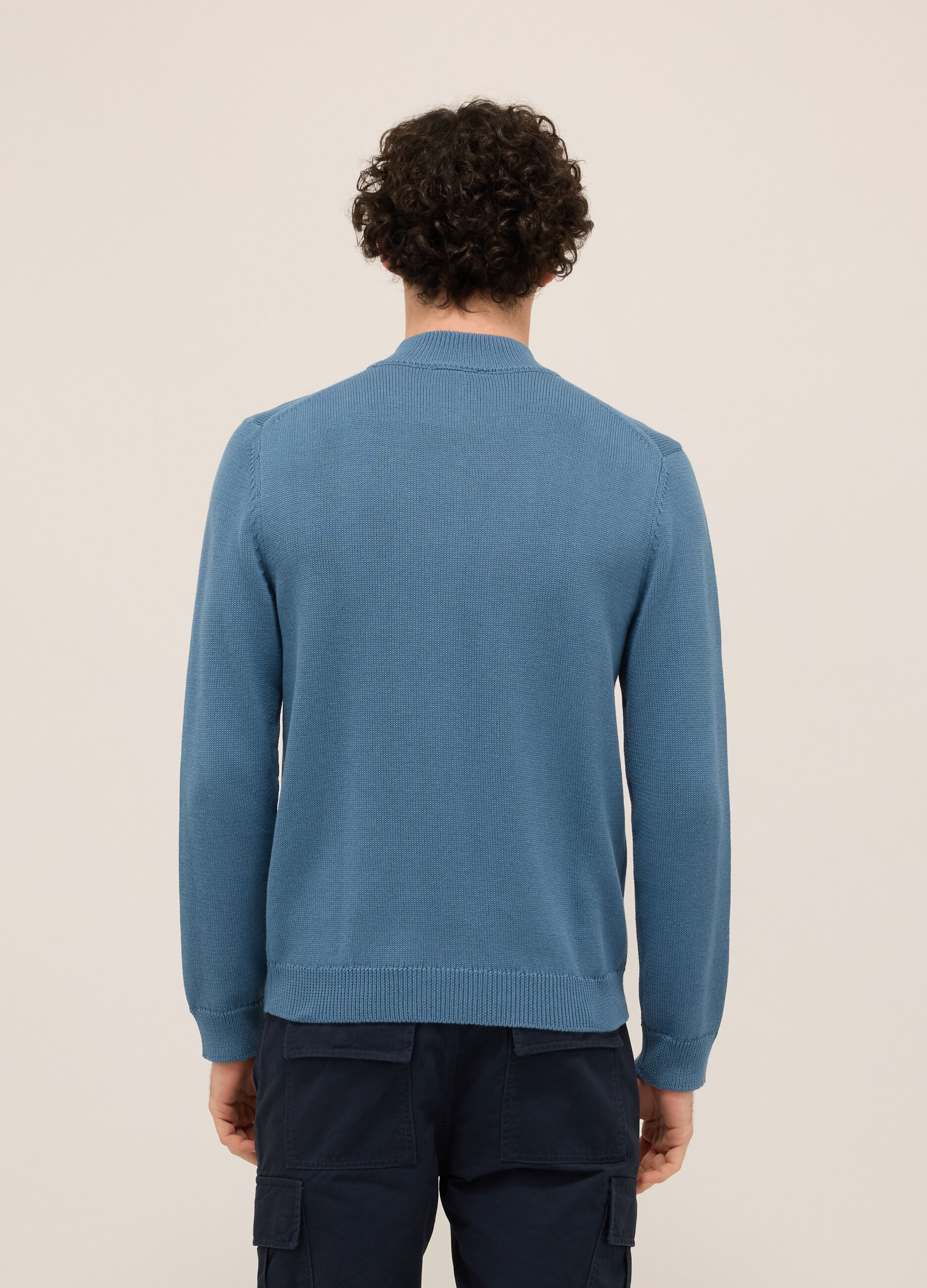 Maglione lupetto con mezza zip in misto cotone uomo