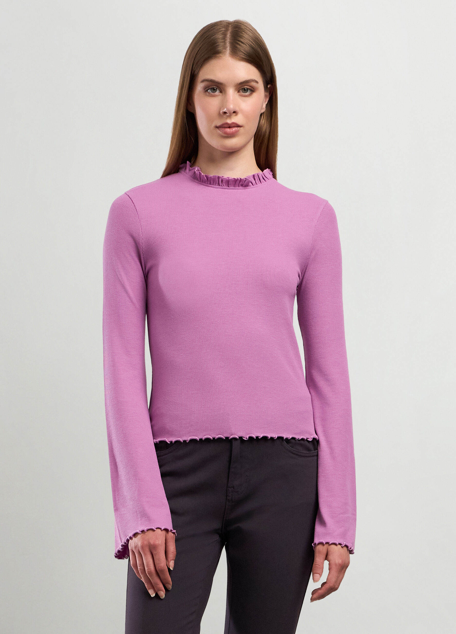T-shirt in costina di viscosa stretch donna_0