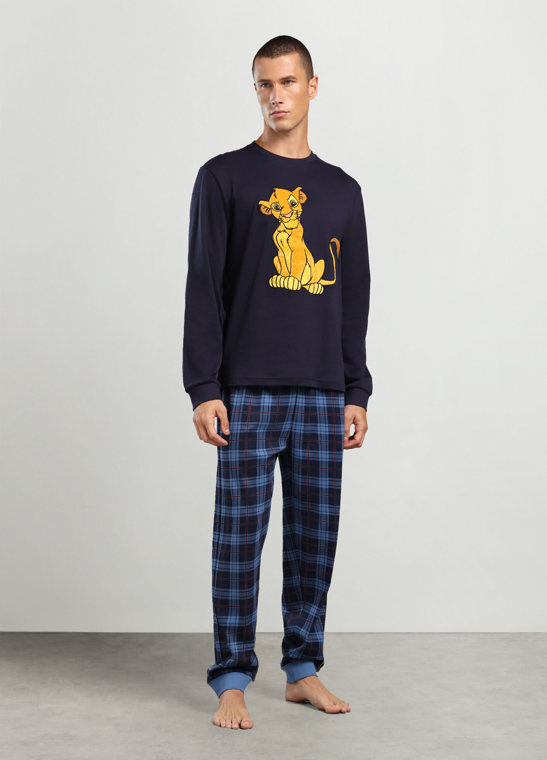 Pigiama lungo con stampa in puro cotone uomo_0