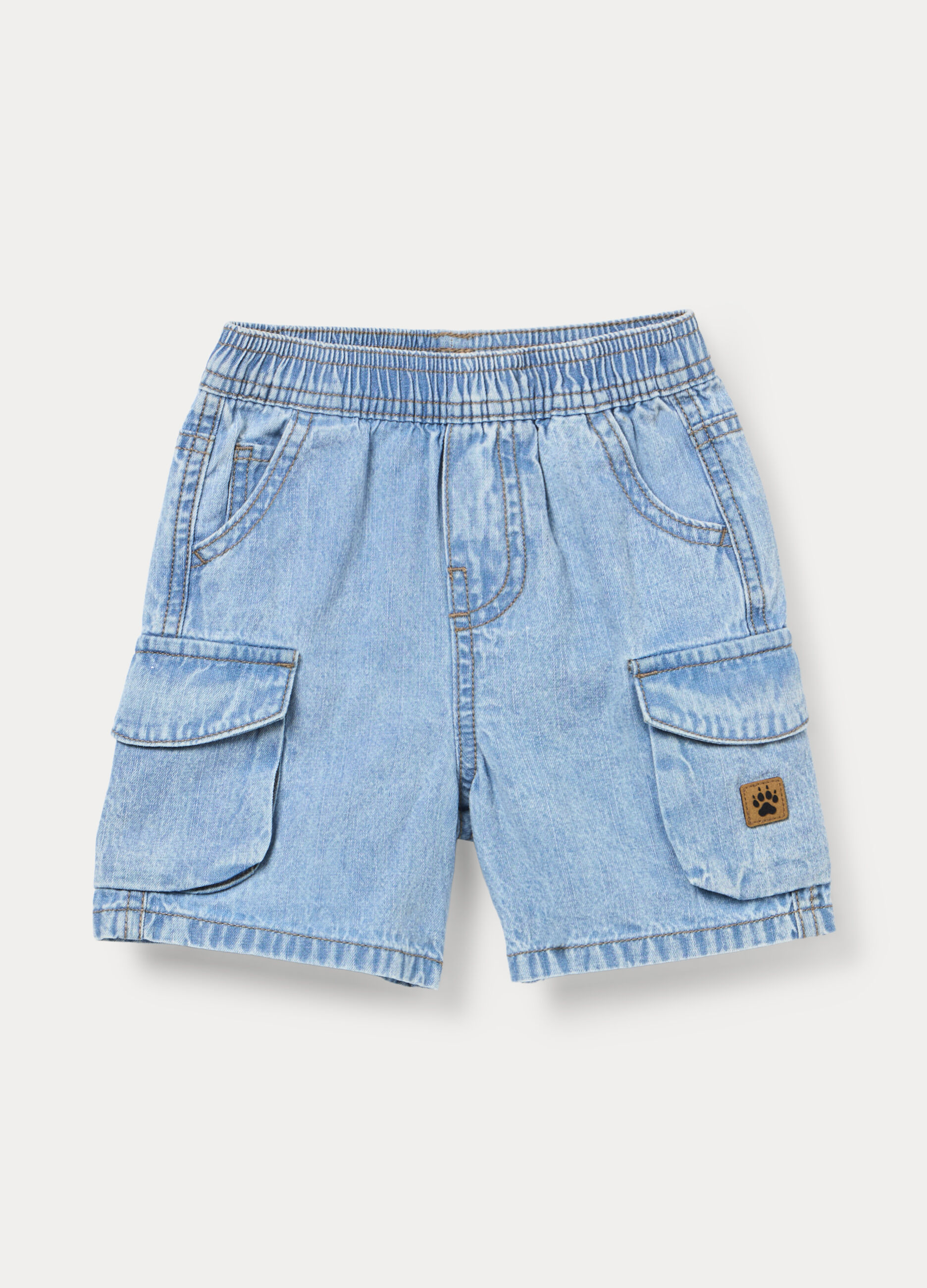 Shorts cargo in denim di puro cotone _0
