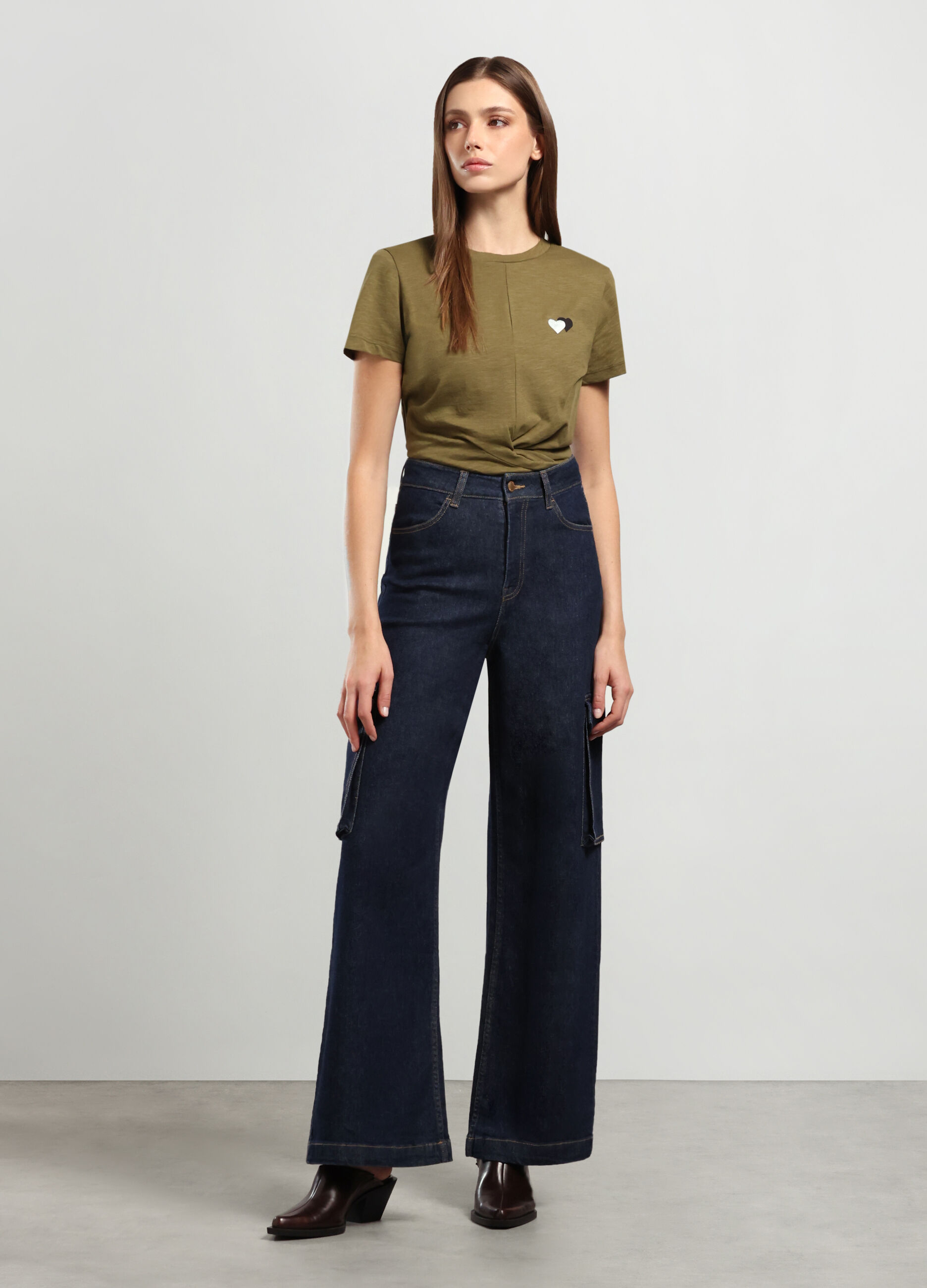 Pantaloni cargo in denim di cotone stretch donna_0